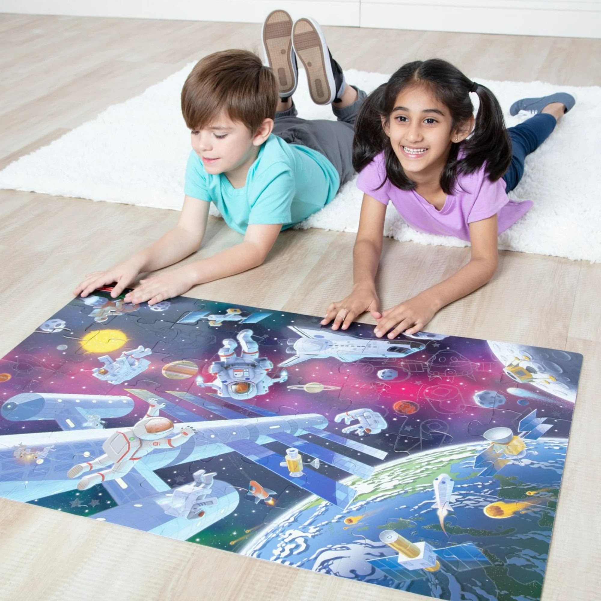 Melissa & Doug Outer Space Glow-in-the-Dark Cardboard Jigsaw Floor Puzzle – 48 Pieces, for Boys and Girls 3+ - FSC Certified | WTWL739XA