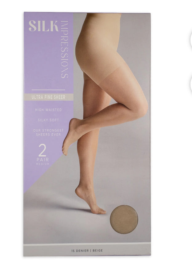 Silk Impressions Fine Sheer Pantyhose, 15 Denier Ultra Sheer, 2-pack,
(Beige) | WTWL808XG
