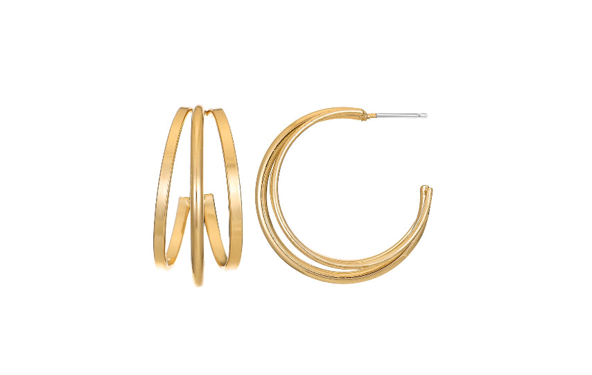 Time and Tru Triple Layer Gold Hoops for Women, Polished Gold | WTWL3XA