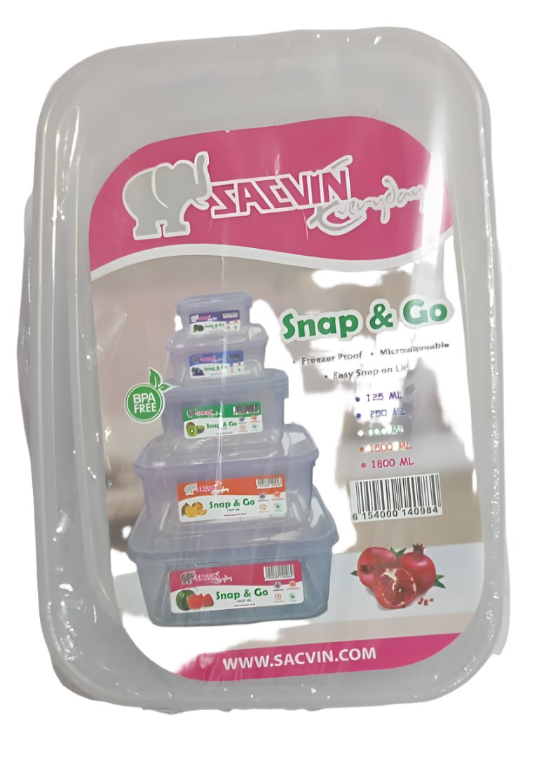 Multi-Purpose Sacvin Food Storage Container Snap and Go 5in1 Transparent, White | SVN3a
