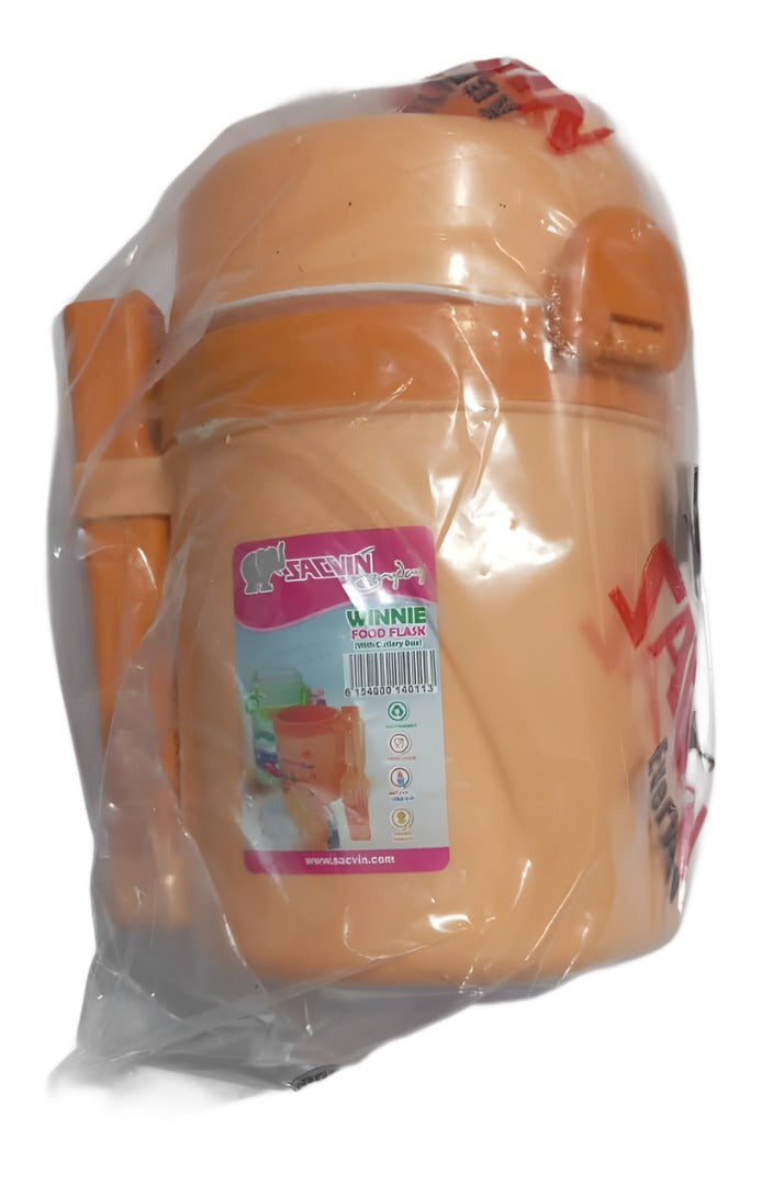 Adorable Sacvin Everyday Winnie Kids Food Flask (With Cutlery Box), Orange | SVN4a