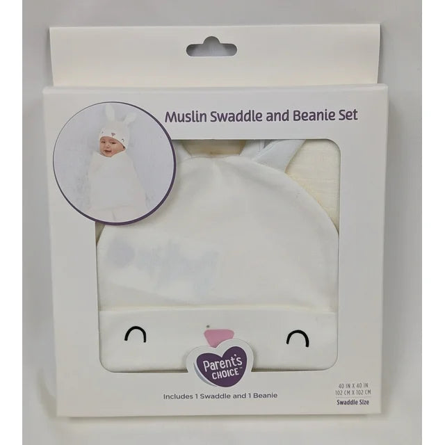 Parent's Choice 2-Piece Swaddle Blanket and Beanie Set, Easter Bunny, Ivory, Infant Unisex |  WTWL883XA