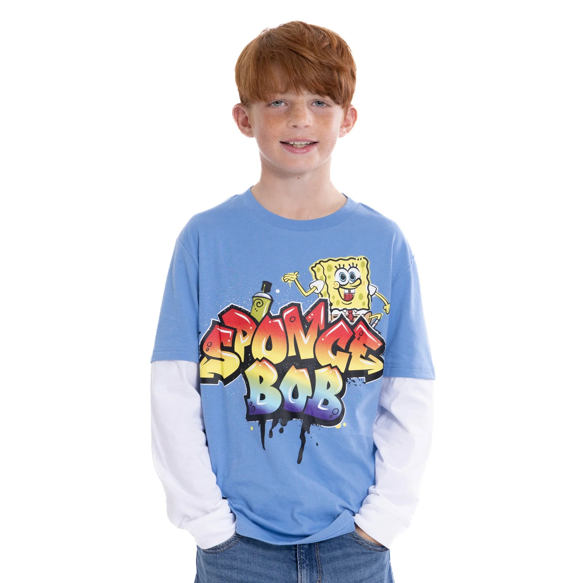 SpongeBob SquarePants Boys Graphic Layered Tee with Long Sleeves, Sizes 4-18 | WTWL935XA