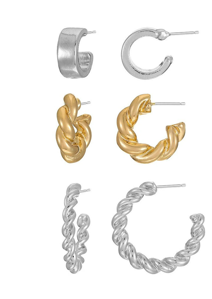 Time and Tru Women's Gold and Silver Tone Hoop Earring Set, 3 Pairs | WTWL5XA