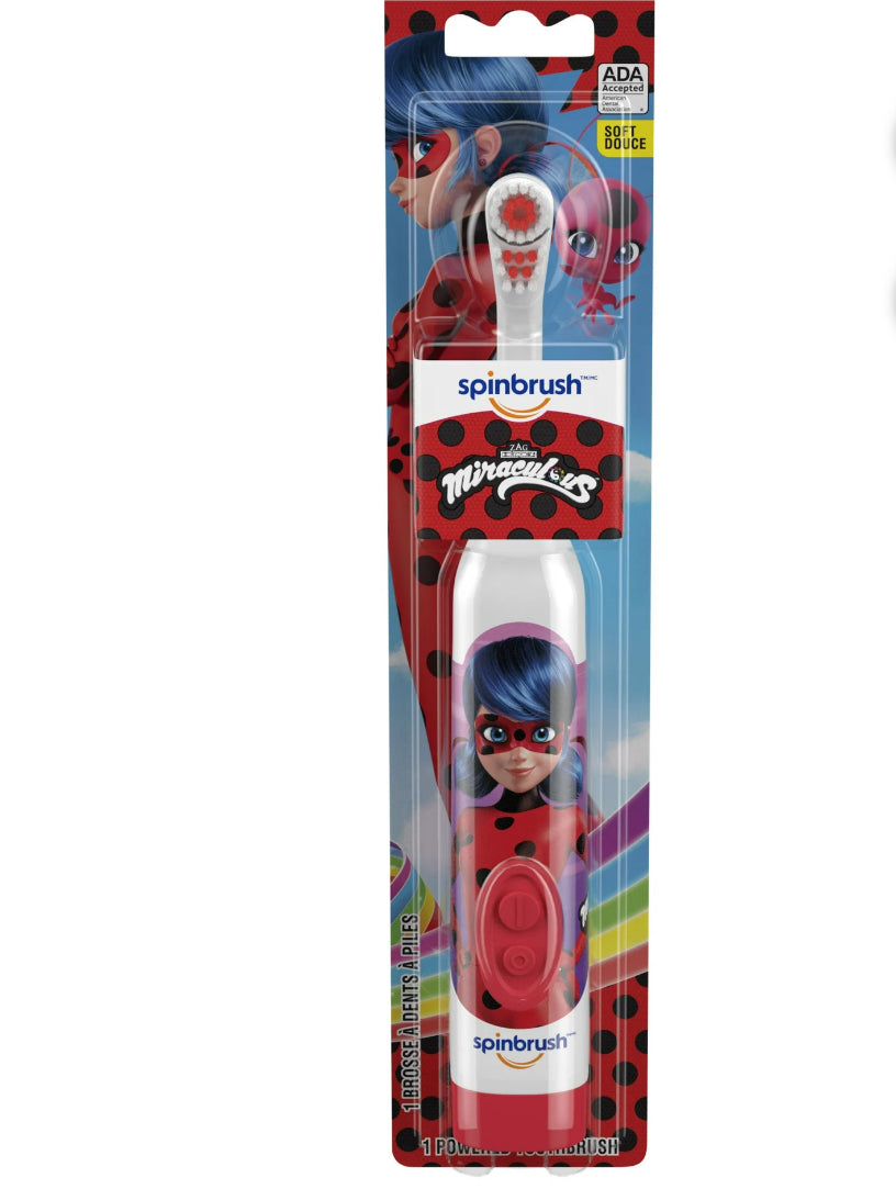 Miraculous Ladybug Spinbrush Kids Electric Toothbrush, Battery-Powered, Soft Bristles, Ages 3+ | WTWL550XA