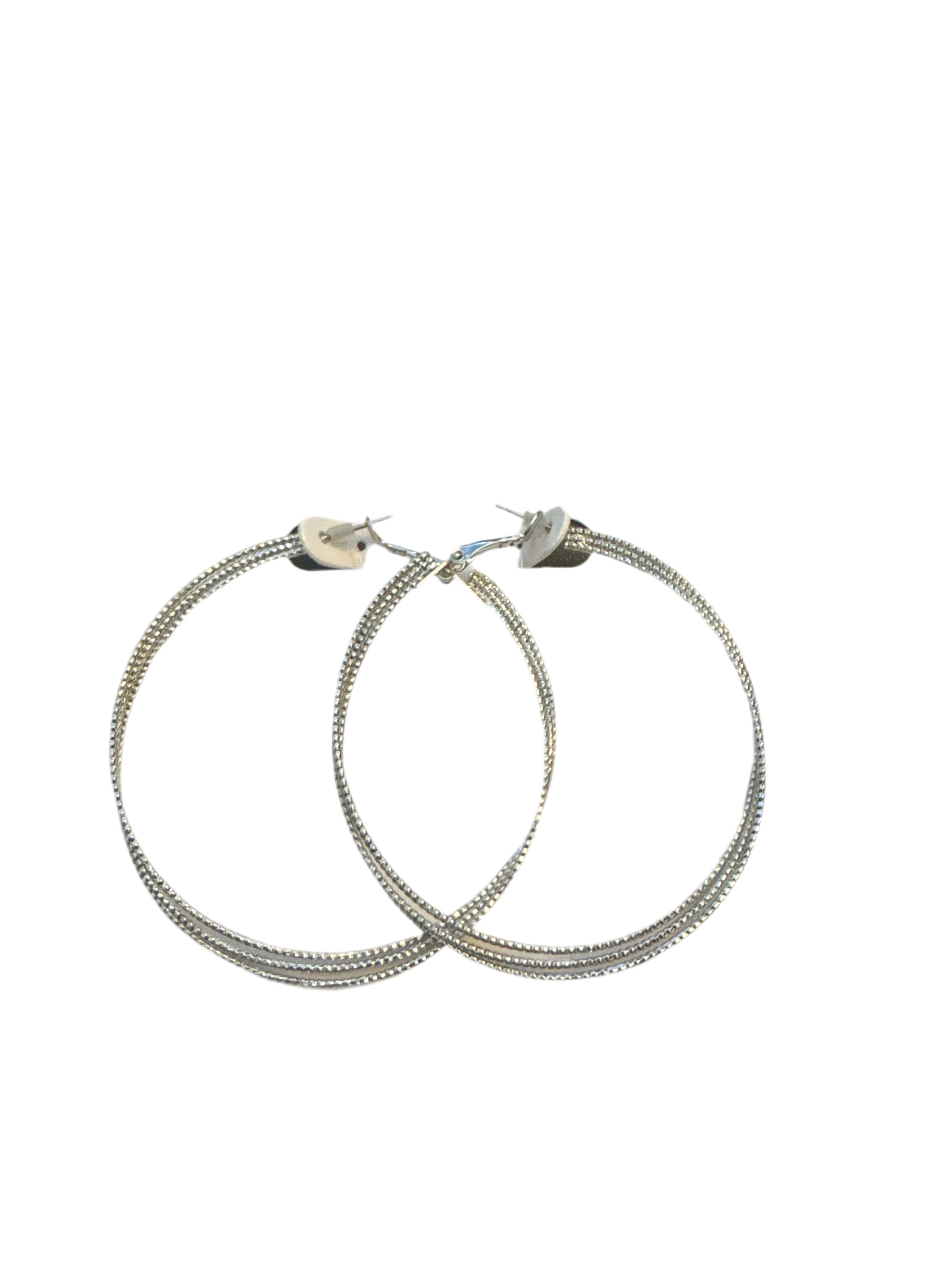 Time and Tru Female Textured Layered Hoop Earrings, Silver |  WTWL304XA