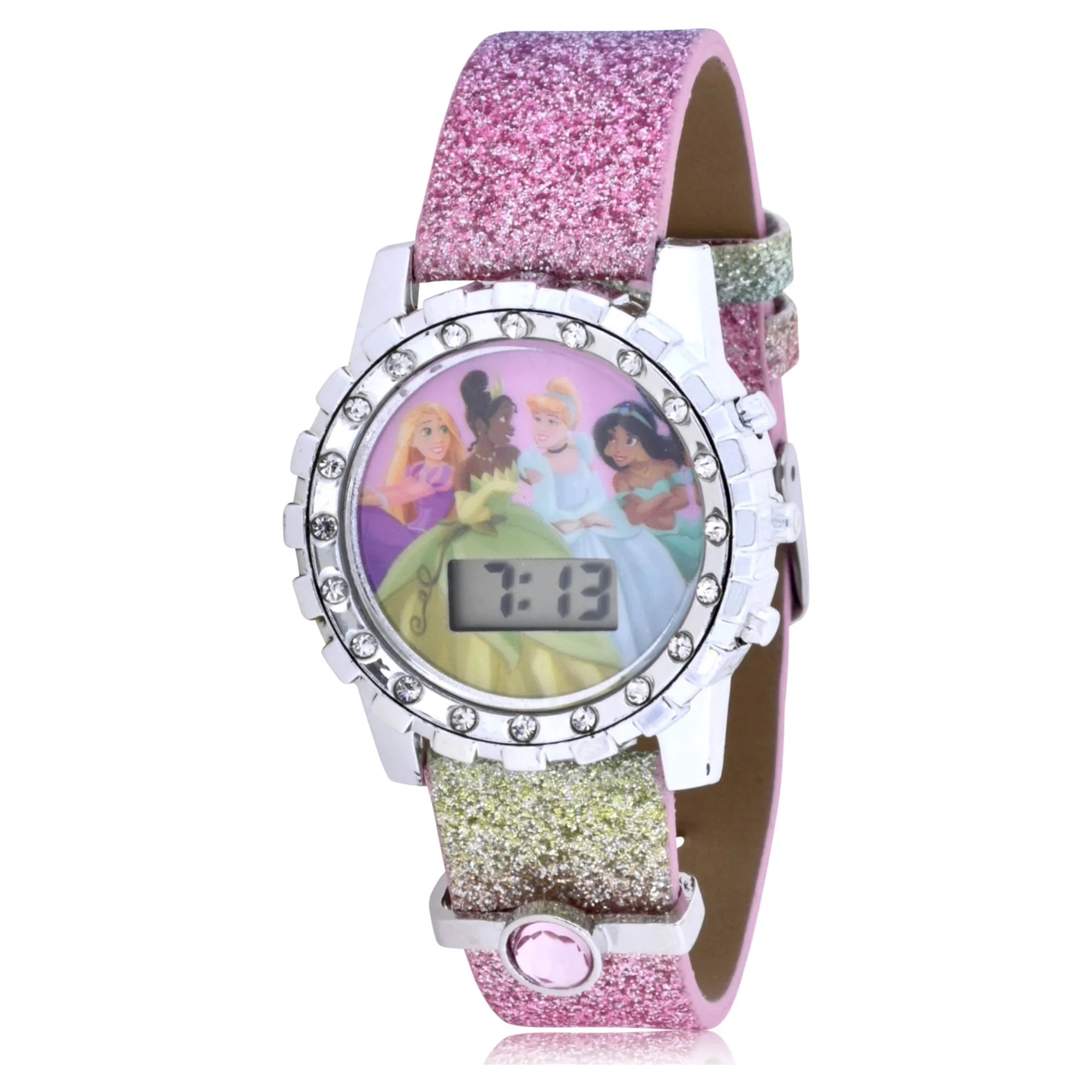 Disney Princess Flashing Unisex Child LCD Watch with Pink Stone | WTWL800XB