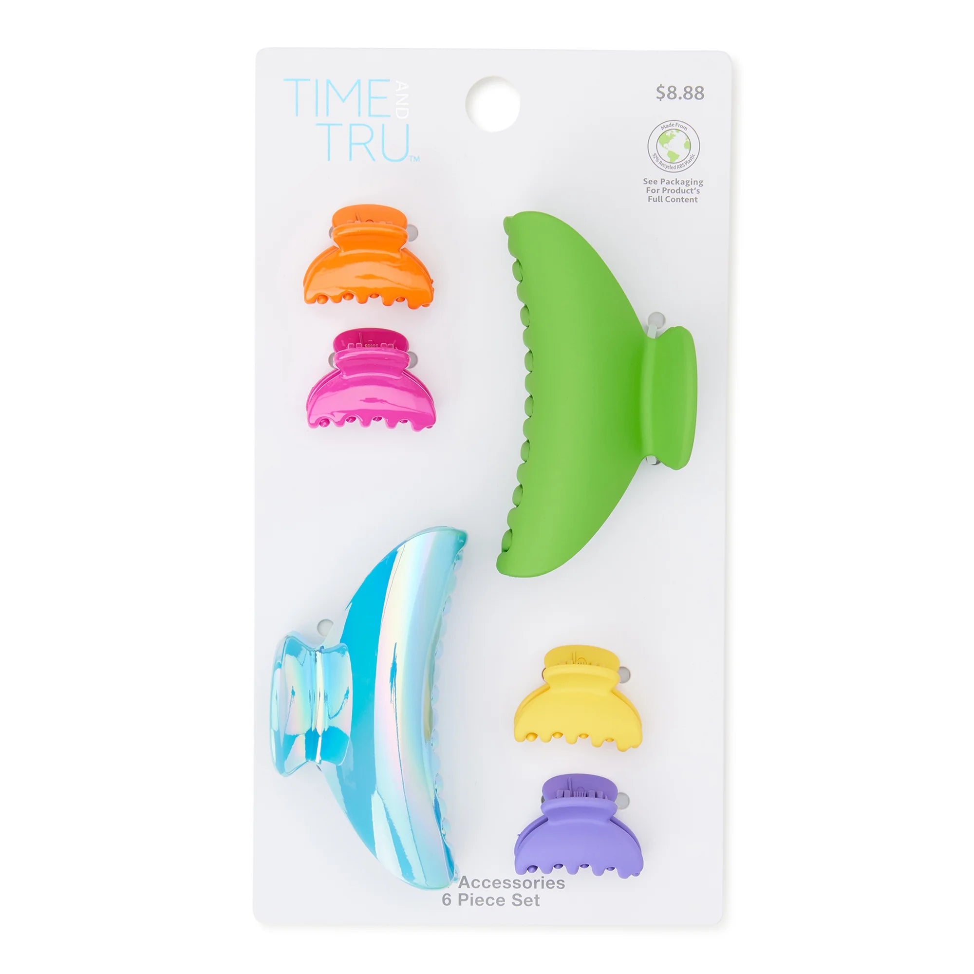 Time and Tru Women's Hair Claw Clip 6-Pack Set Bright |  WTWL858XA