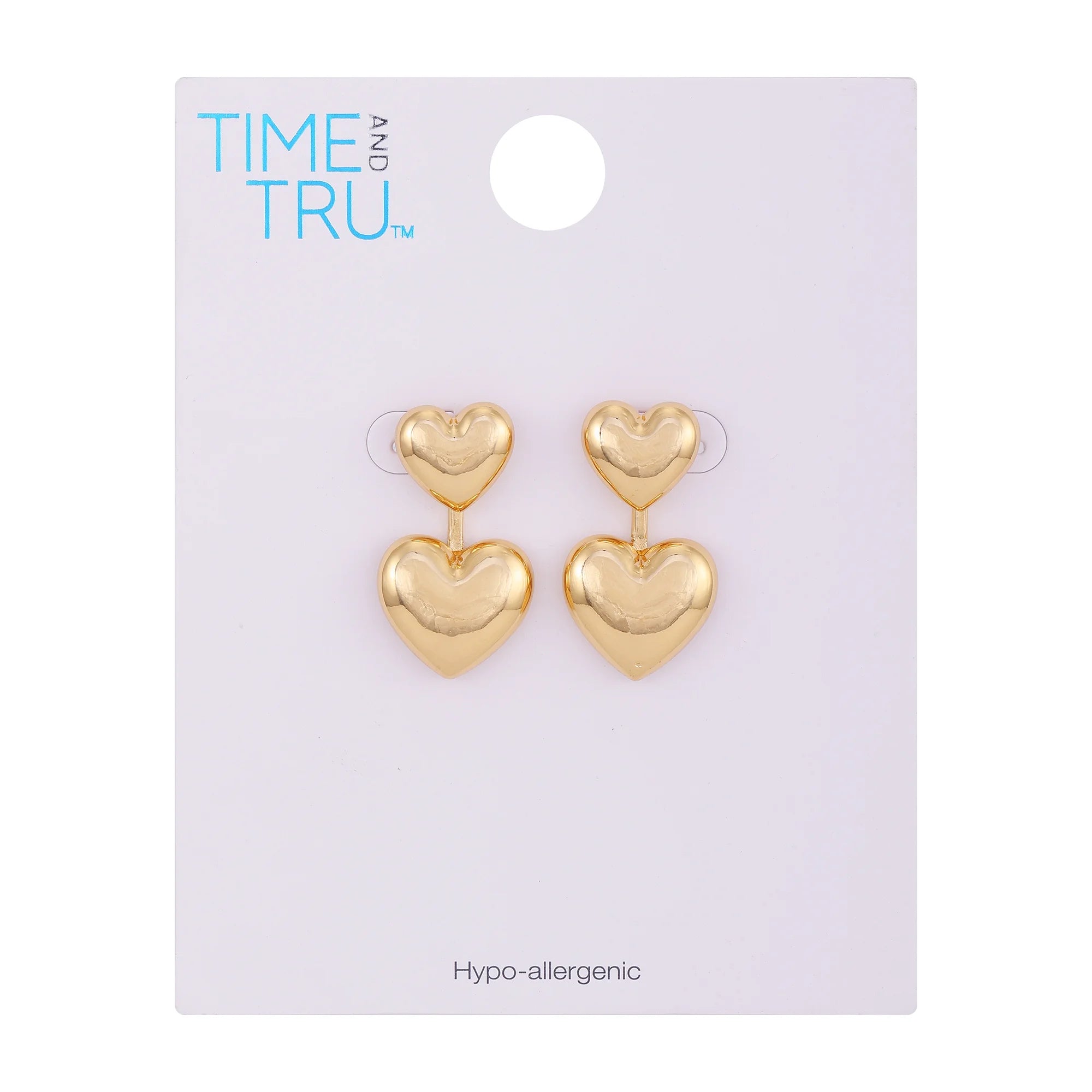 Time and Tru Women's Goldtone Polished Double Heart Earring  |   WTWL1107XA