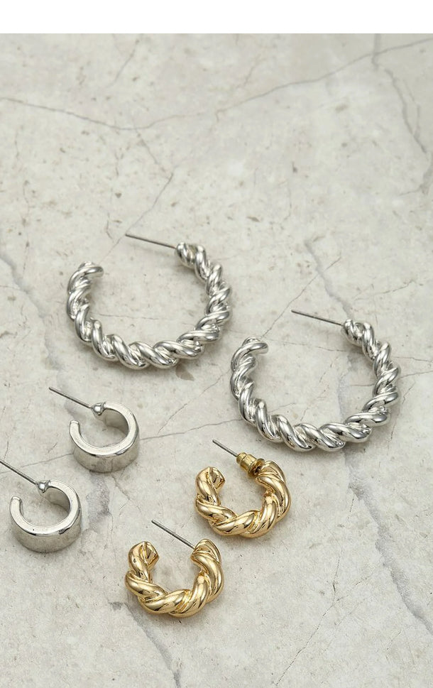 Time and Tru Women's Gold and Silver Tone Hoop Earring Set, 3 Pairs | WTWL5XA
