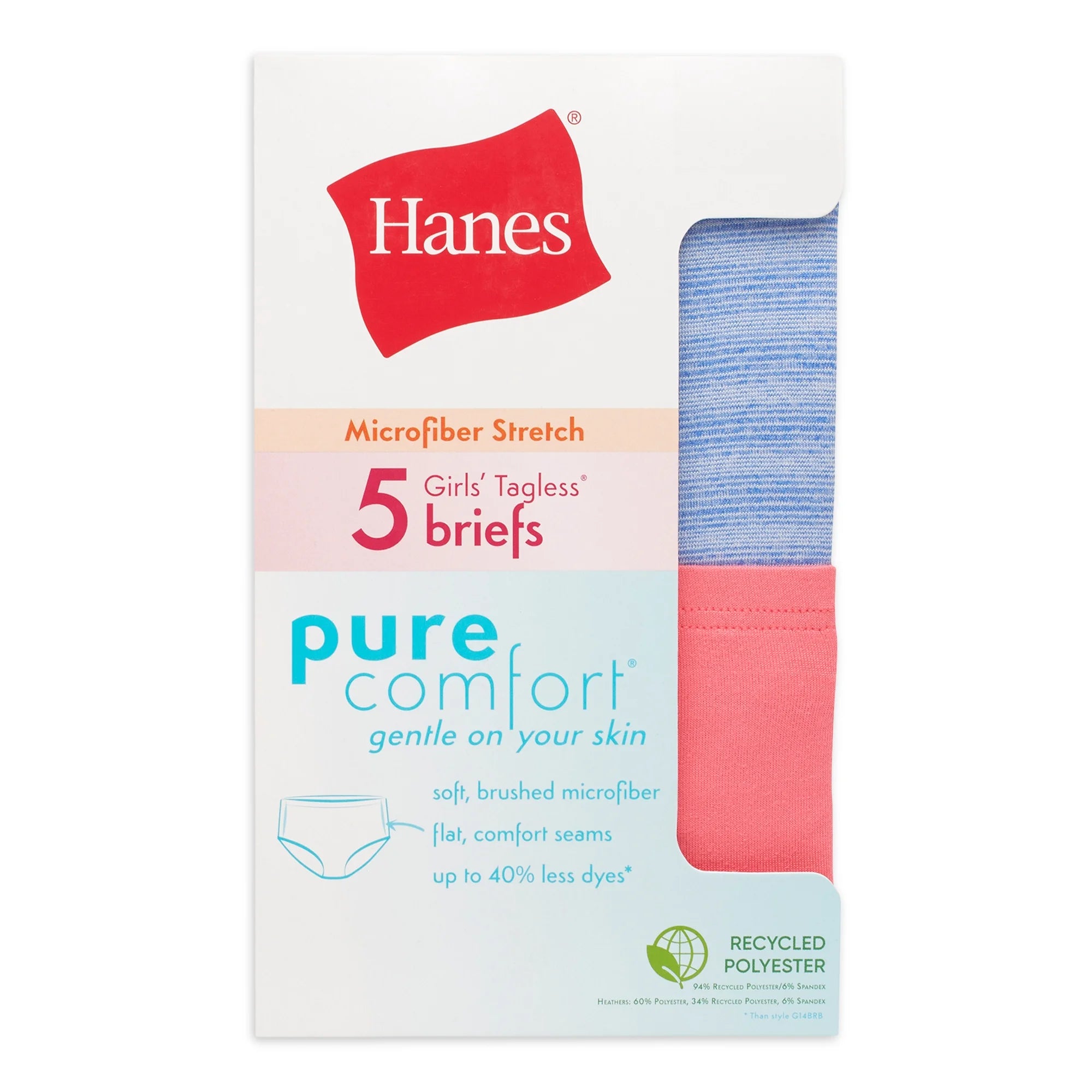 Hanes Girls' Pure Comfort Microfiber Brief, 5 Pack | WTWL1037XA