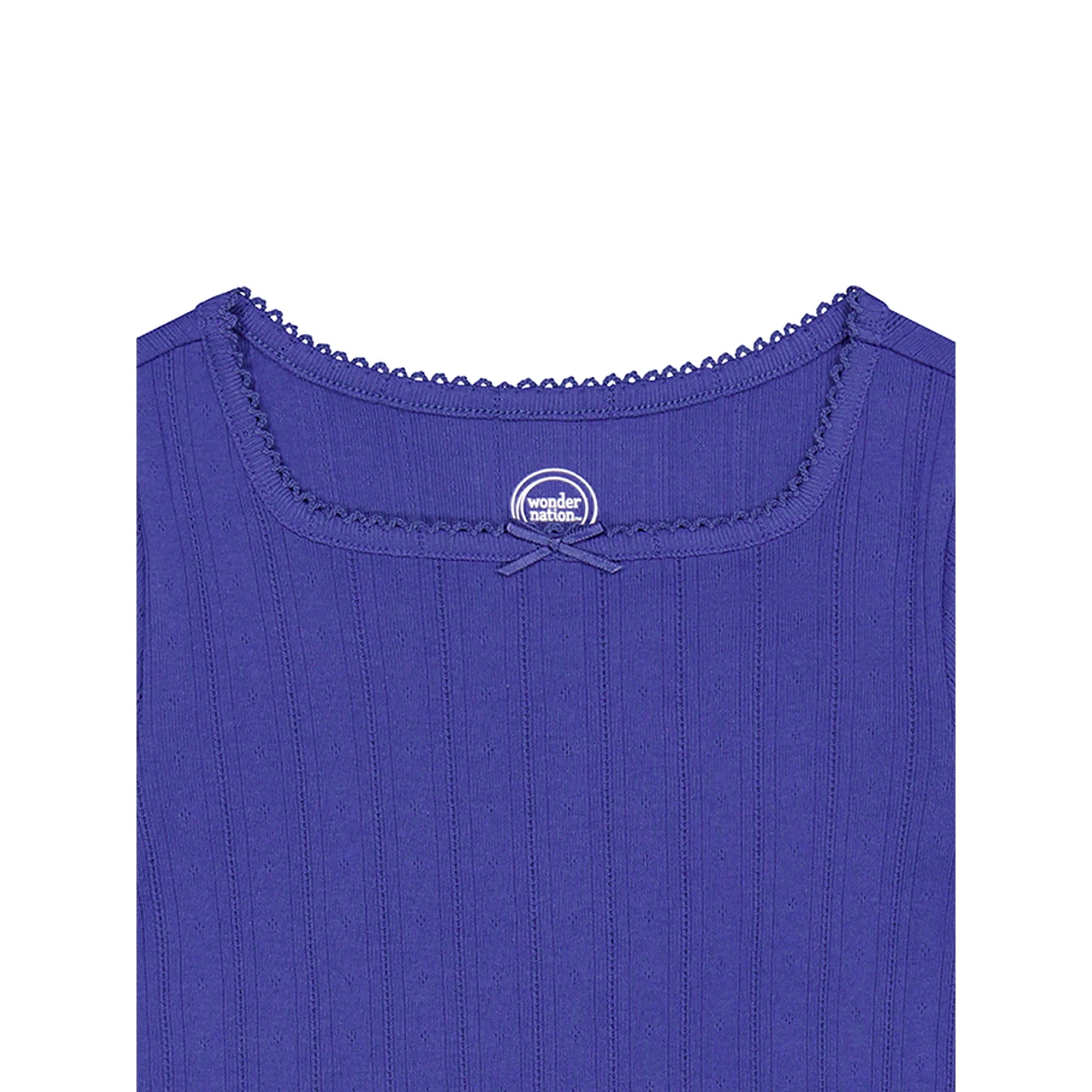 Wonder Nation Girls Short Sleeve Pointelle Trim Shirt, Sizes 4-18 & Plus  |   WTWL1012XA
