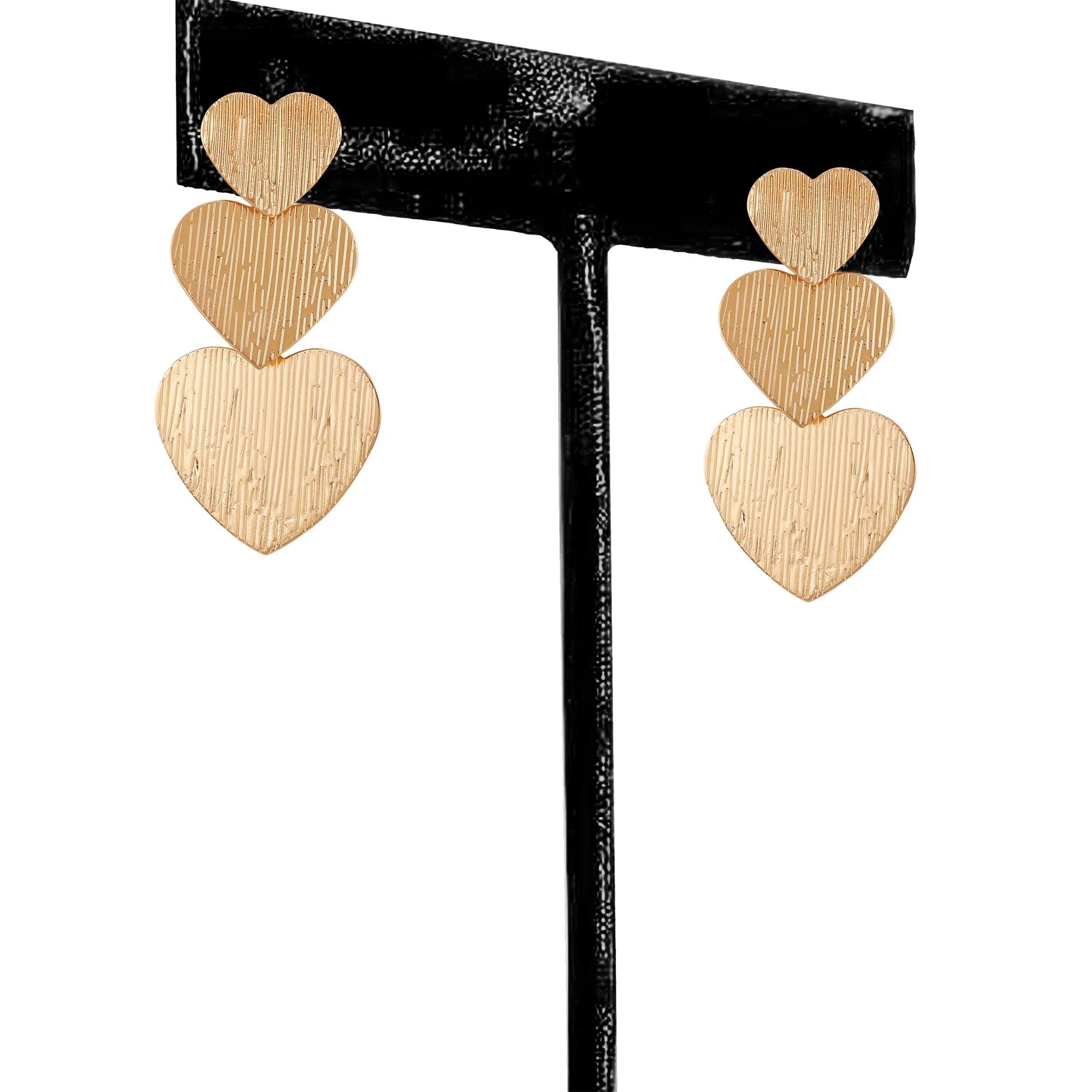 Time and Tru Women's Goldtone Textured Heart Cascading Earrings  |   WTWL1097XA