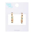 Time and Tru Women's Gold Tone Textured Hoop Earring with Gem Stone Stations |  WTWL272XA