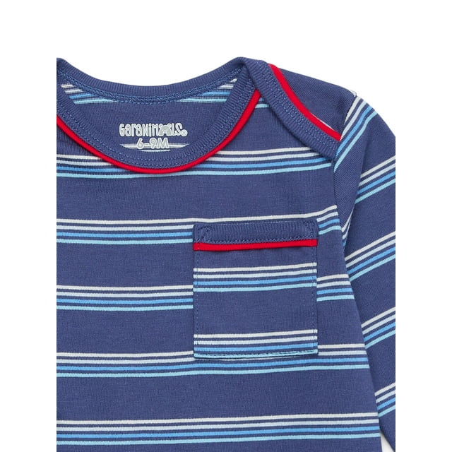 Garanimals Baby Boy Long Sleeve Striped Jersey Bodysuit with Pocket, Sizes 0-24 Months | WTWL830XA