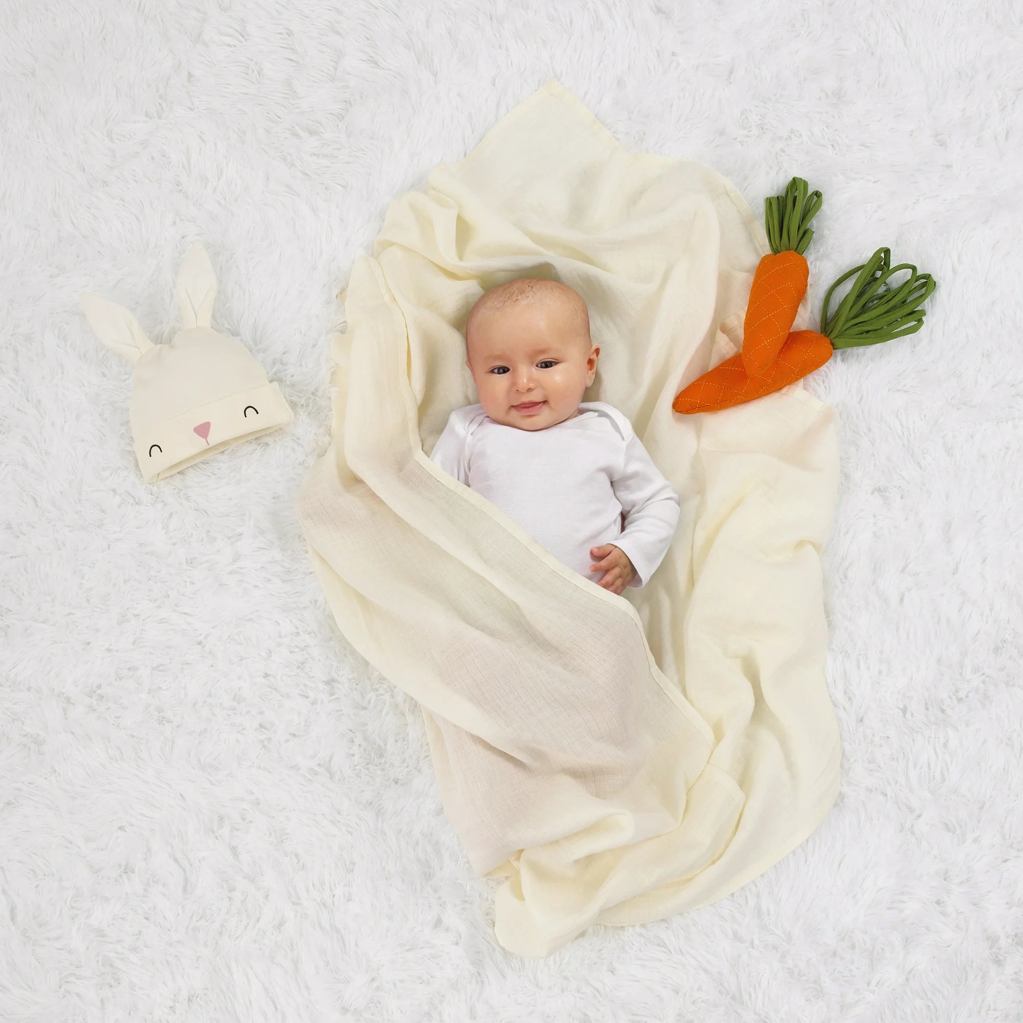 Parent's Choice 2-Piece Swaddle Blanket and Beanie Set, Easter Bunny, Ivory, Infant Unisex |  WTWL883XA