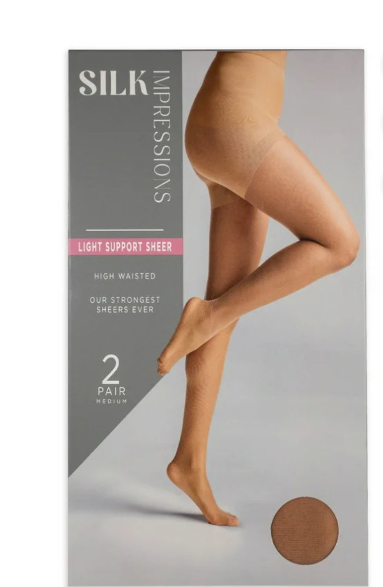 Silk Impressions Support Sheer Pantyhose, 20 Denier Sheer, 2-pack (Coffee Bean) Light Support | WTWL808XC