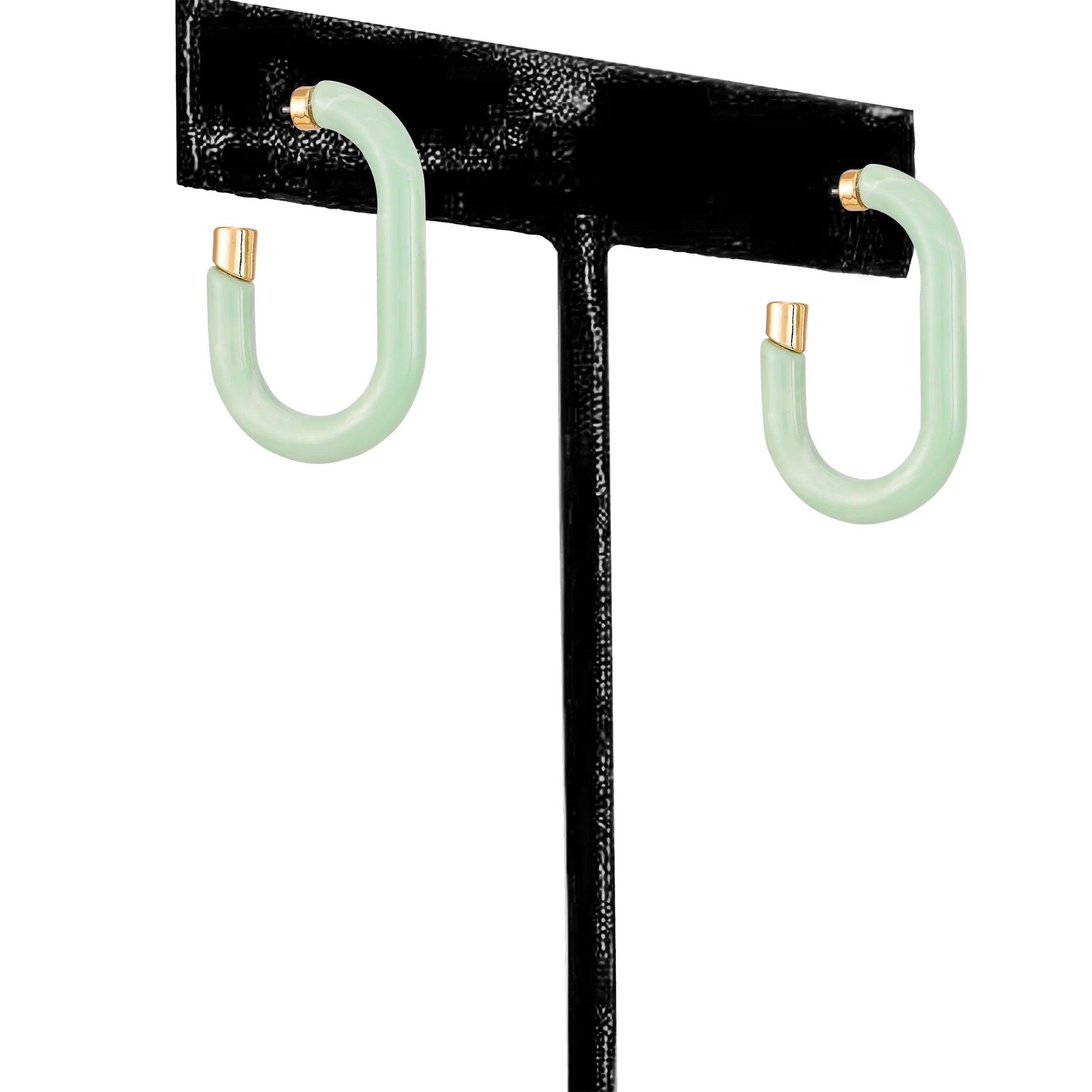 Time and Tru Goldtone Women's Acrylic Green Marble J Hoop Earrings  | WTWL1108XA