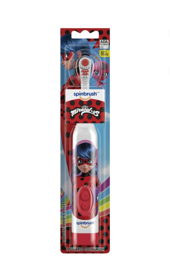 Miraculous Ladybug Spinbrush Kids Electric Toothbrush, Battery-Powered, Soft Bristles, Ages 3+ | WTWL550XA