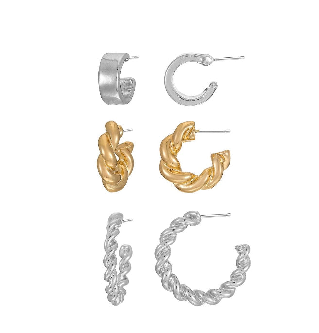 Time and Tru Women's Gold and Silver Tone Hoop Earring Set, 3 Pairs | WTWL5XA