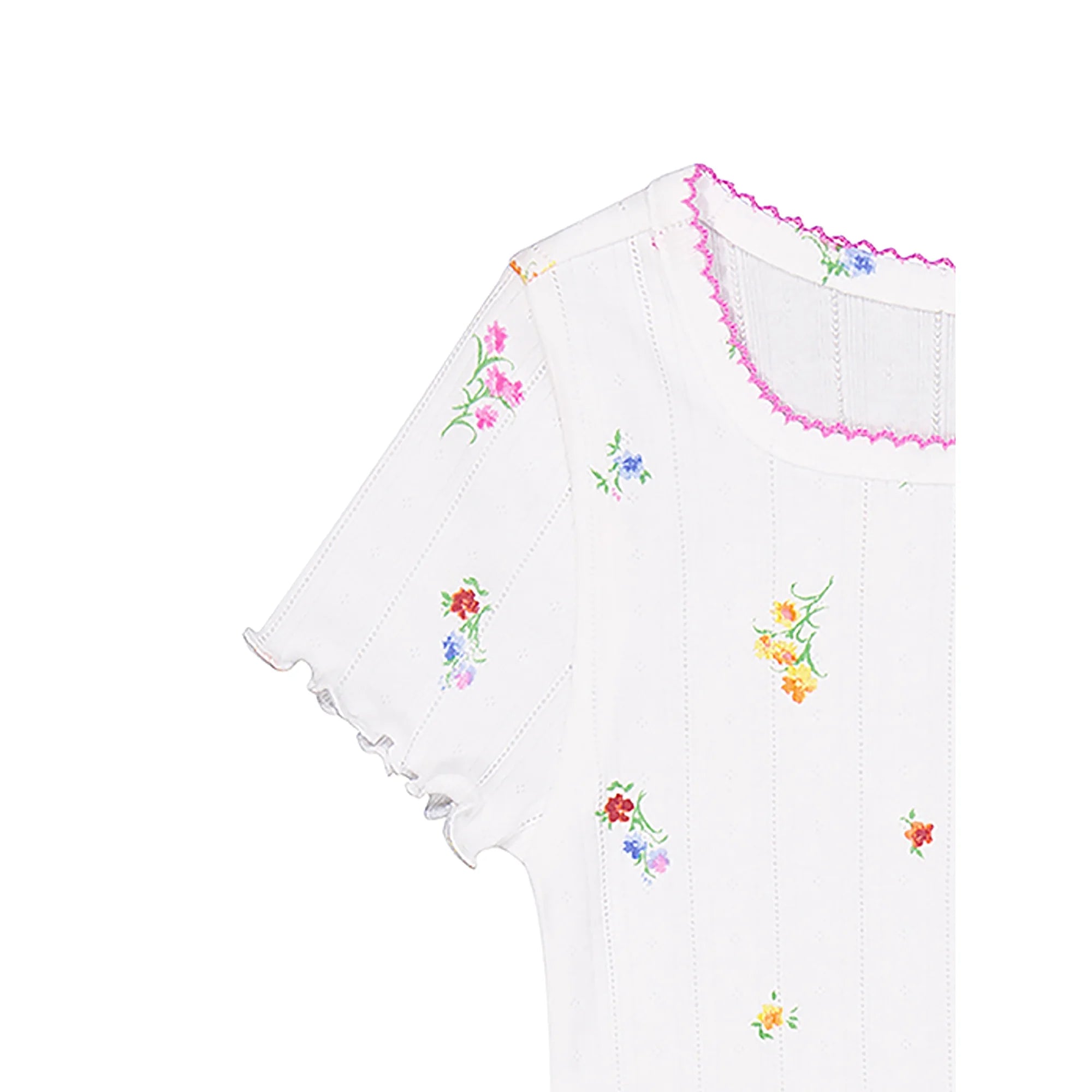 Wonder Nation Girls Short Sleeve Pointelle Trim Shirt | WTWL1008XA