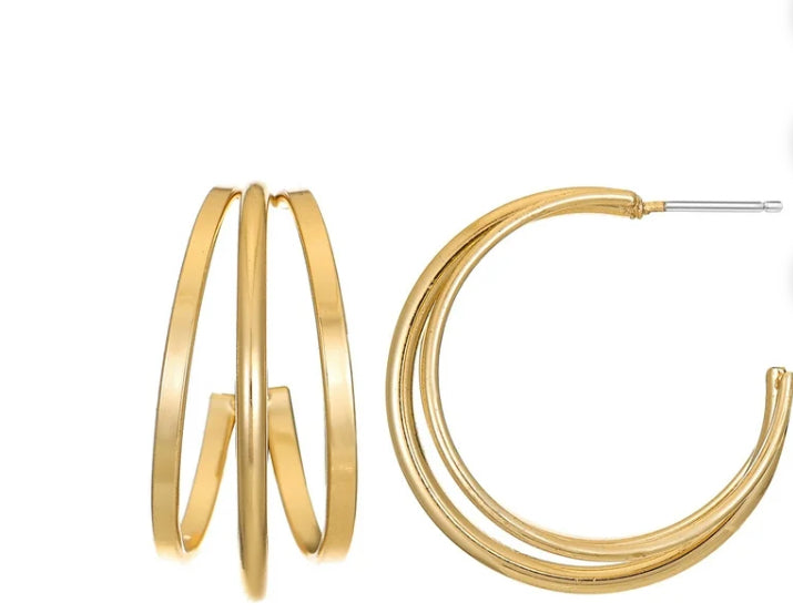 Time and Tru Triple Layer Gold Hoops for Women, Polished Gold | WTWL3XA