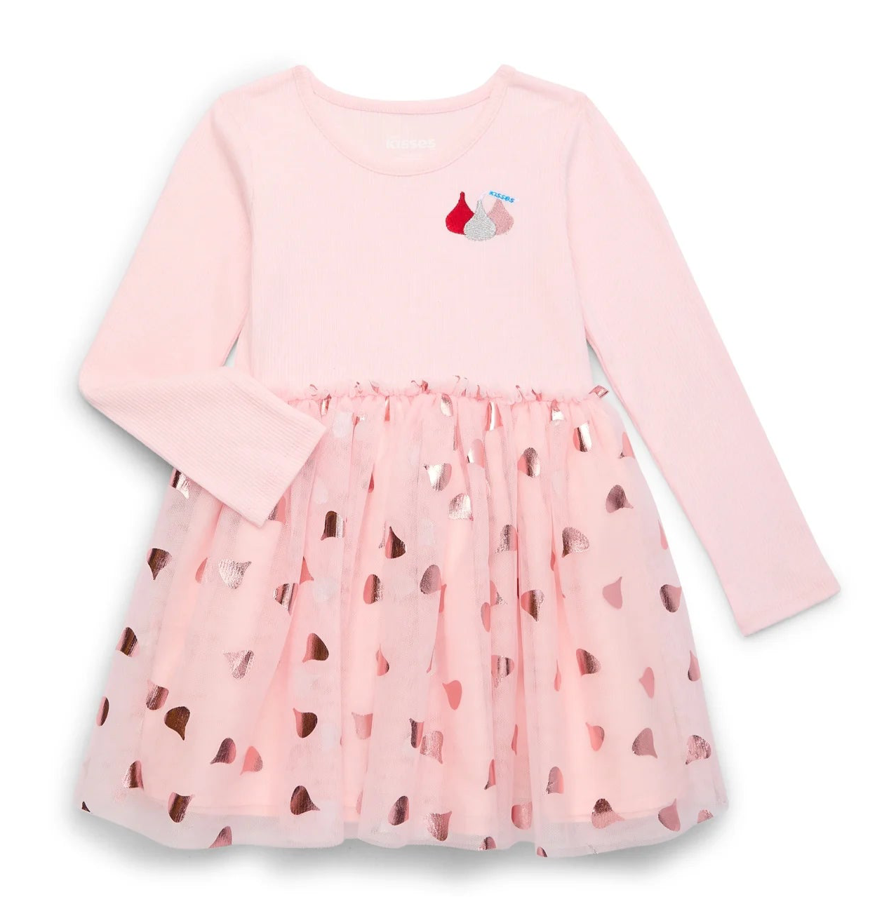 Hershey Dress  Way To Celebrate Toddler Girl Valentine's Day Long Sleeve Mesh Dress | WTWL53XB