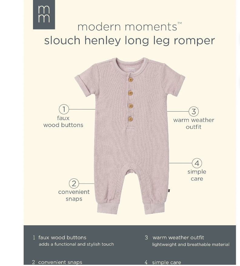 Modern Moments by Gerber Gender Neutral Short Sleeve Henley Romper, Sizes 0/3 Months - 24 Months | WTWL979XB