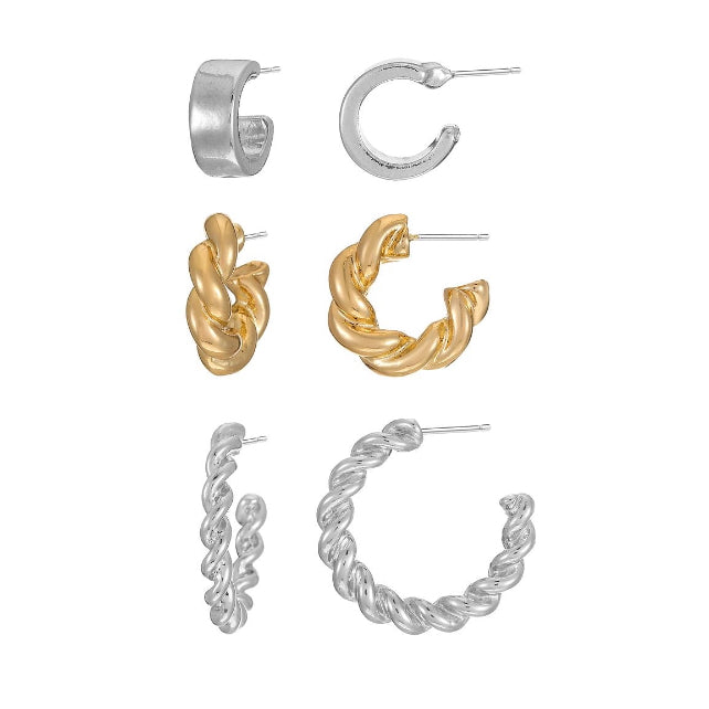 Time and Tru Women's Gold and Silver Tone Hoop Earring Set, 3 Pairs | WTWL5XA