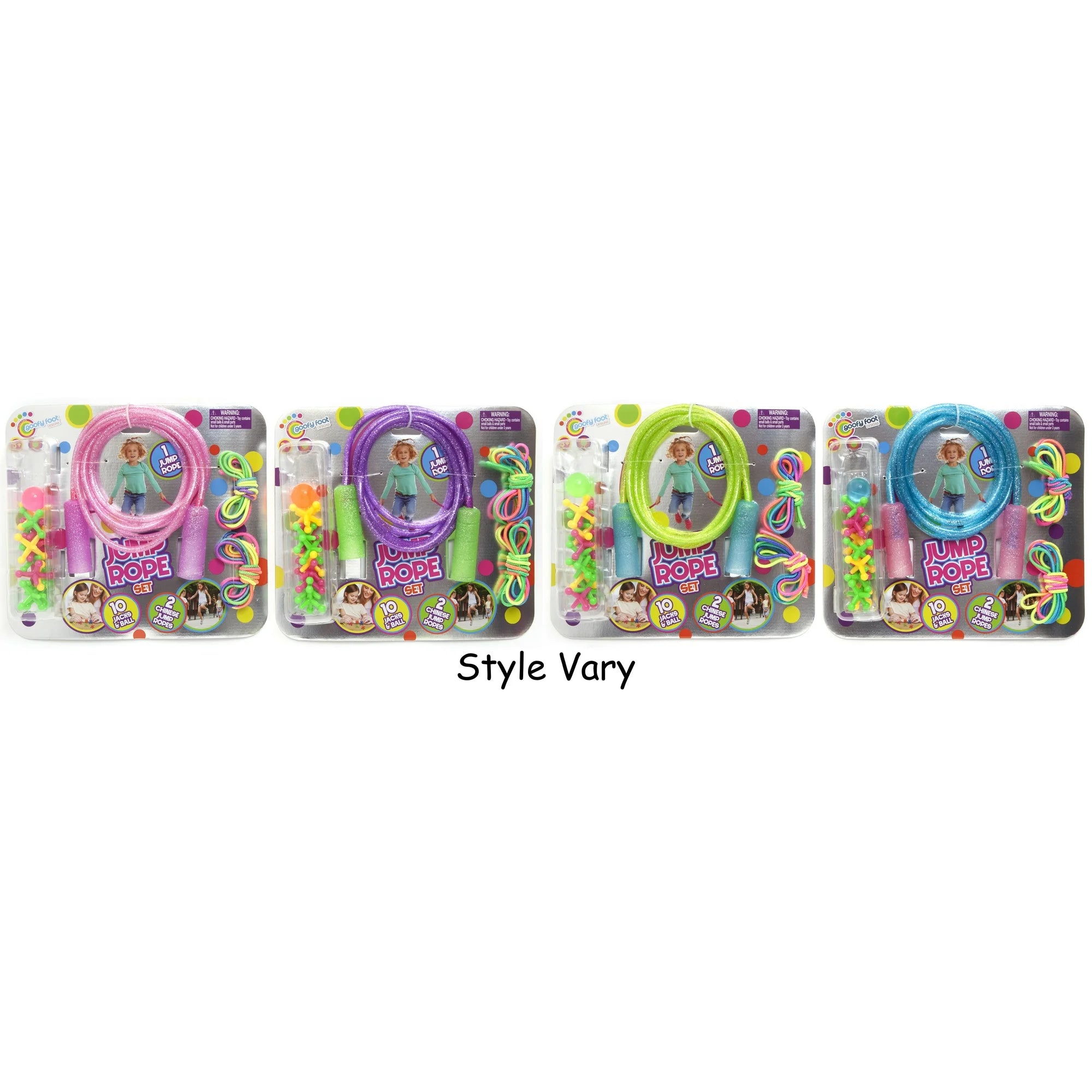 Goofy Foot Designs Jump Rope - Includes 7 Foot Glitter Infused Jump Rope, 10 Jacks & Ball, 2 Chinese Jump Ropes - Provides House of Active Fun for both Indoors & Outdoors!  |  WTWL1026XB