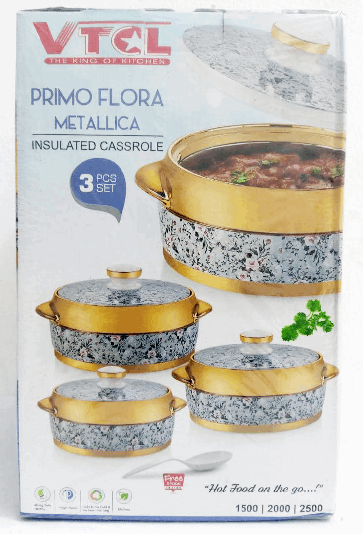 Best Selling 3in1 VTCL Ceramic Insulated Cassrole Set (Pack of 3 Casseroles - 1500ML, 2000ML, 2500ML) | AHB2a