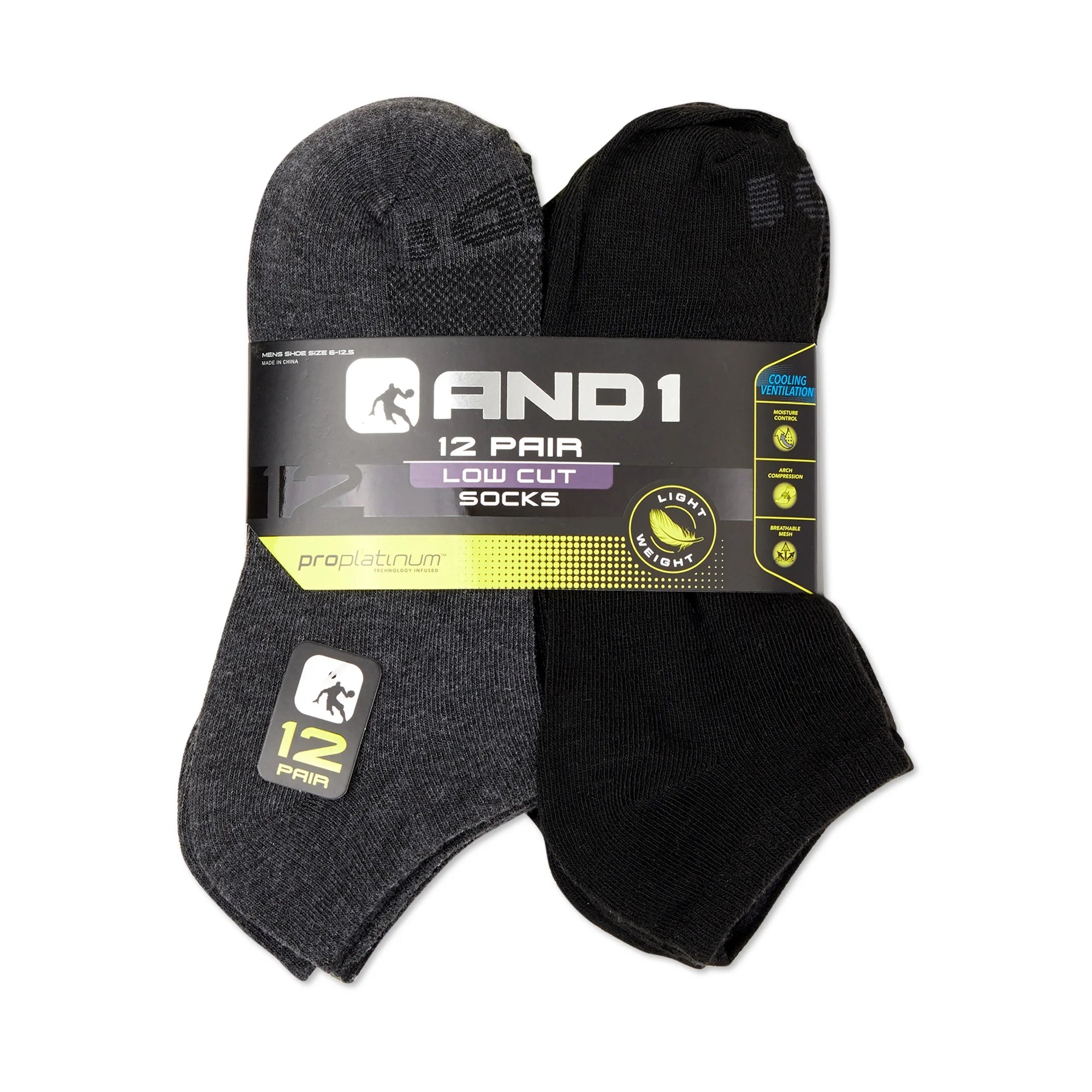AND1 Men's Lightweight Low Cut Socks, 12 Pack | WTWL90XA