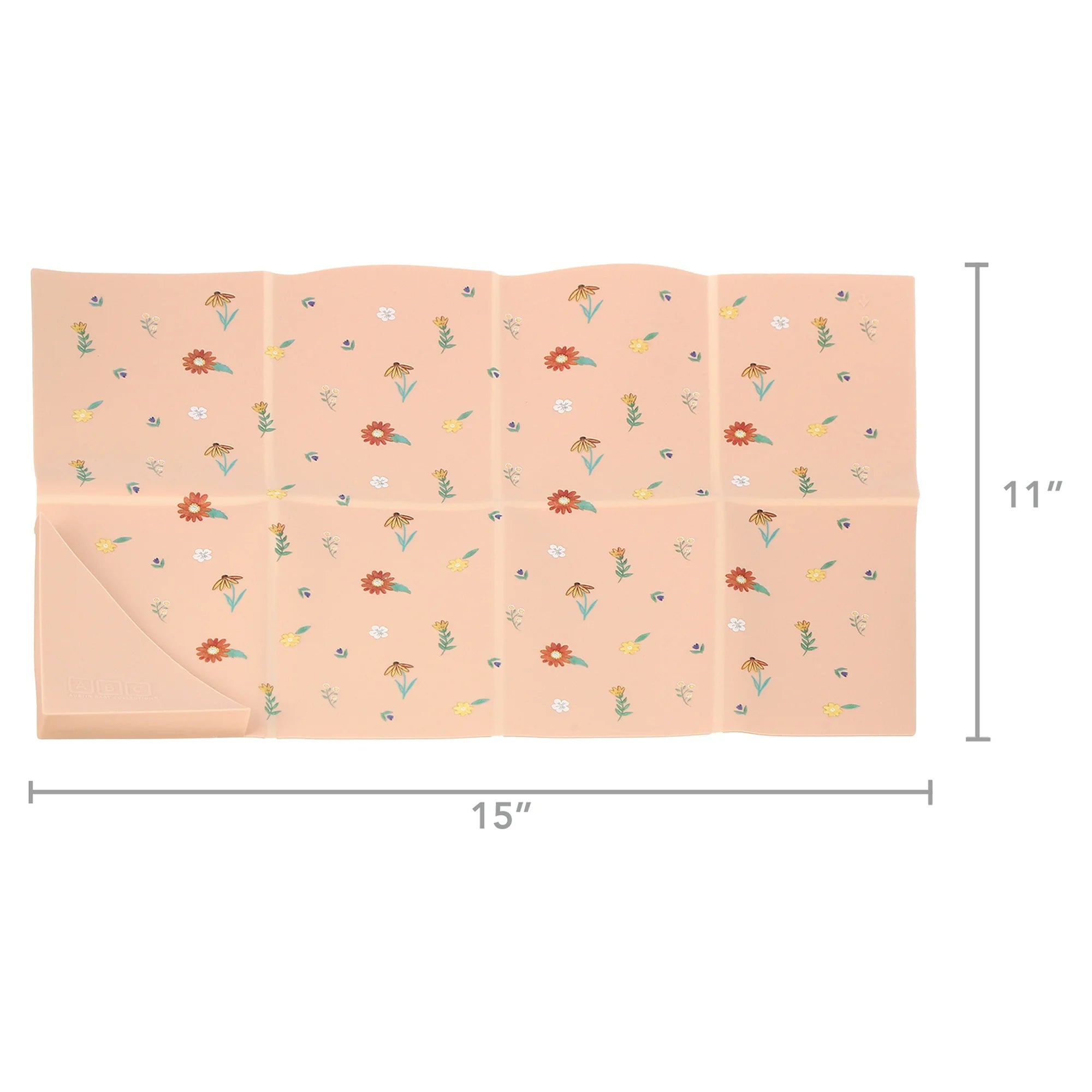 Austin Baby Co Silicone Placemat for Toddler and Kids – Stain Resistant, Portable, Food Grade Silicone, Dishwasher Safe and Folds into Pocket for Easy Storage and Travel (Wildflower Ripe Peach)  |  WTWL755XA