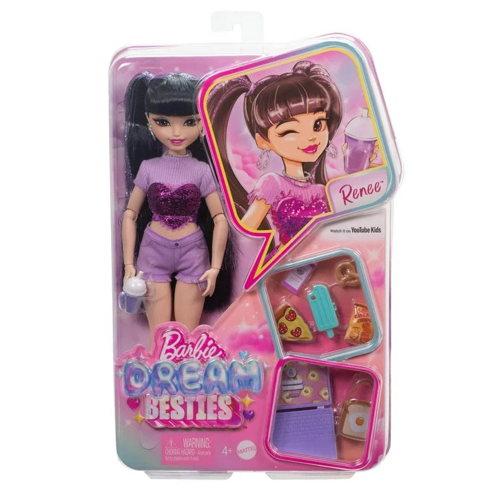 Barbie Dream Besties Playset with Renee Fashion Doll, Long Black Hair & 11 Food Themed Accessories |  WTWL609XA