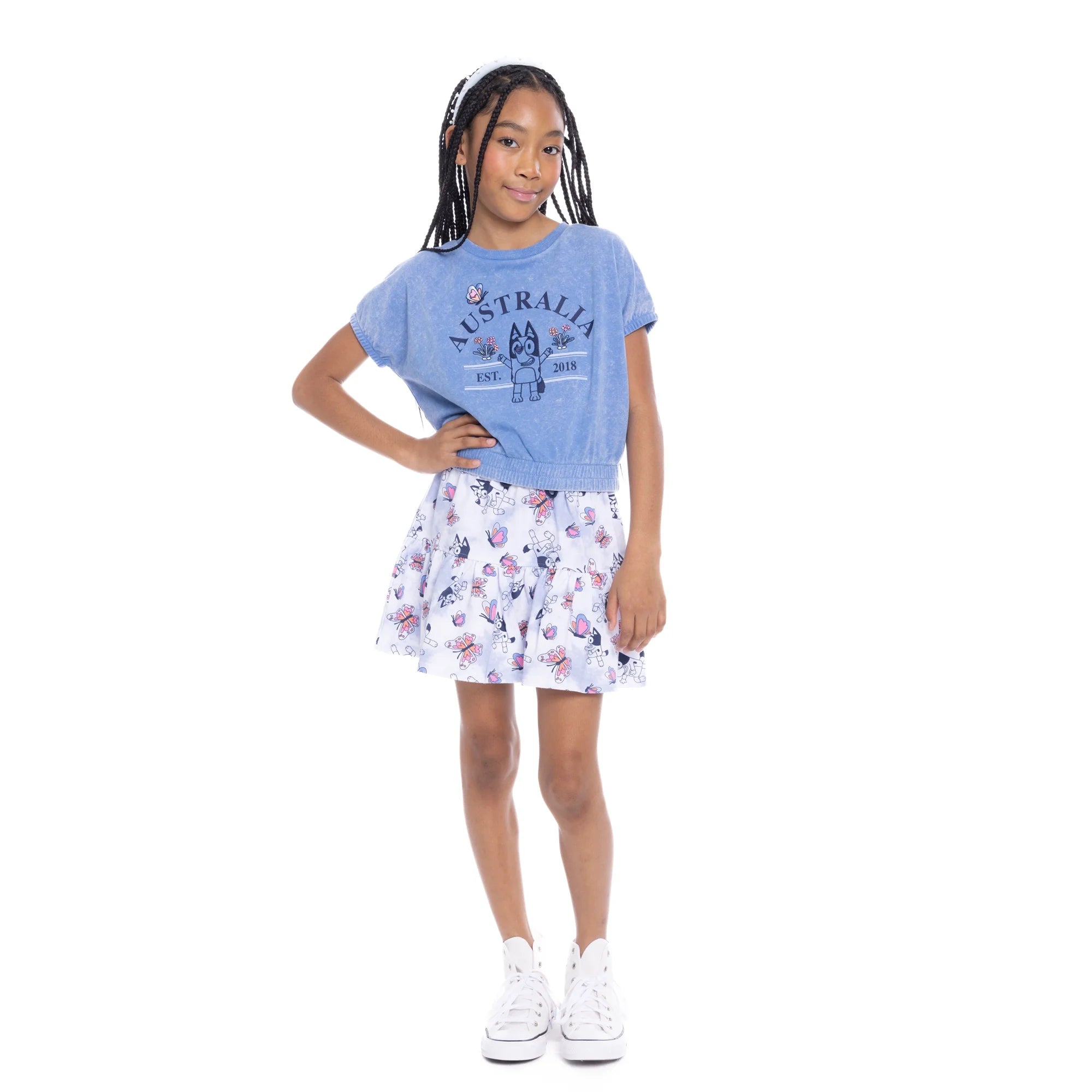 Bluey Australia Girls Embroidered Short Sleeve Graphic Top, Sizes 4-16 |  WTWL781XA