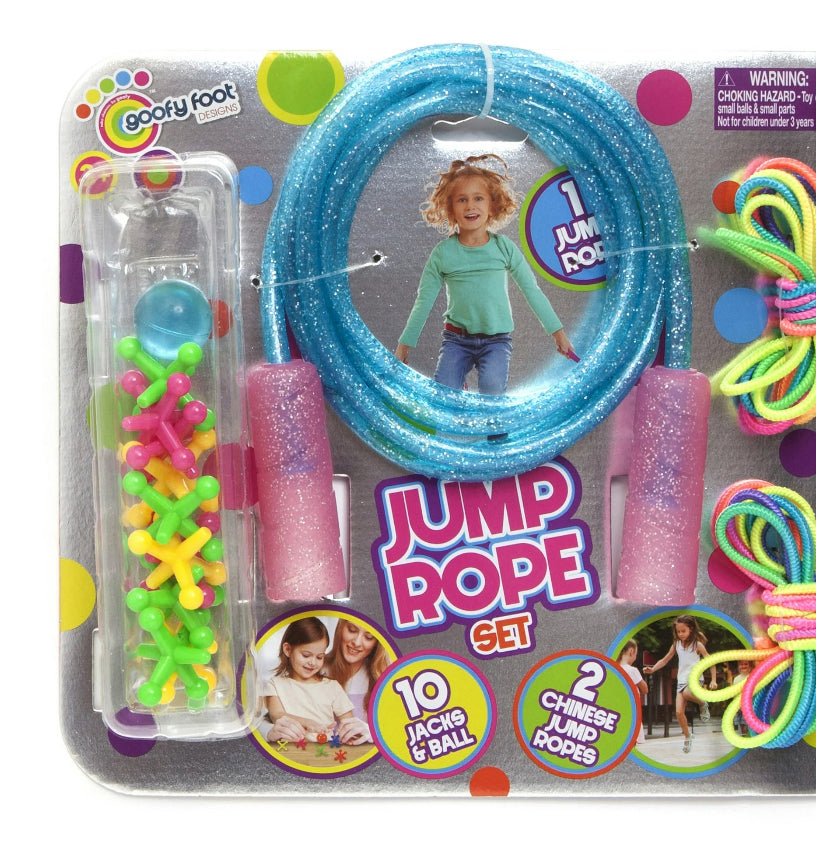 Goofy Foot Designs Jump Rope - Includes 7 Foot Glitter Infused Jump Rope, 10 Jacks & Ball, 2 Chinese Jump Ropes - Provides House of Active Fun for both Indoors & Outdoors!  |  WTWL1026XB