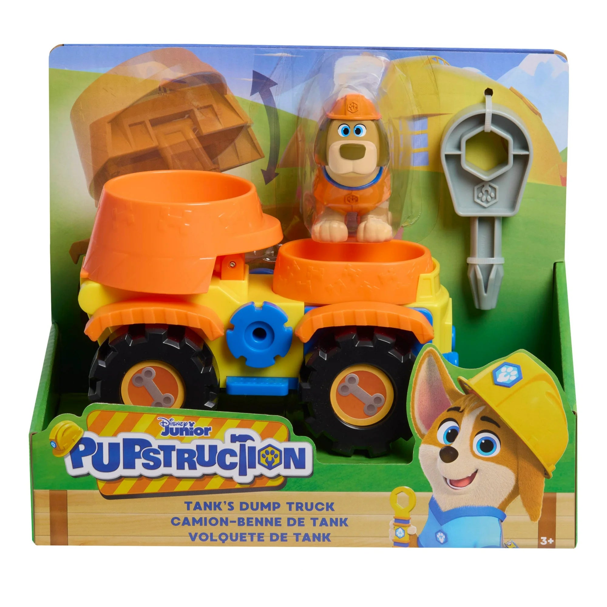Disney Junior Pupstruction Tank’s Dump Truck 3-piece Figure and Vehicle Set, Orange, Dog, Kids Toys for Ages 3 up | WTWL463XA