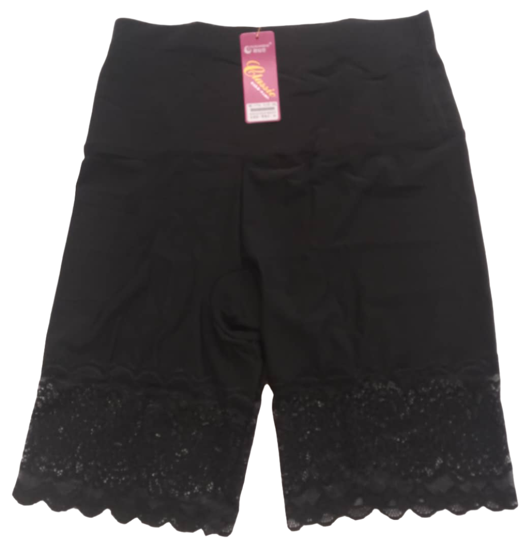 Tummy Tucker High Waist Lace Trim Tights Shorts | EBT20a