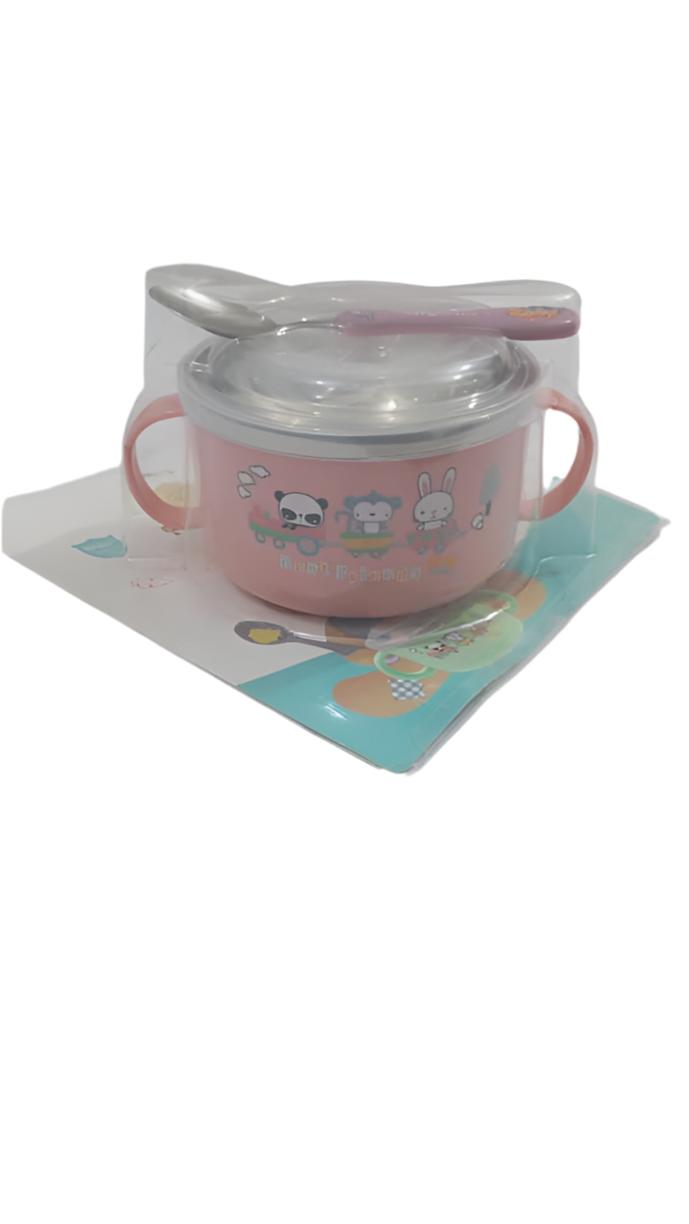Honey Kids Plate and Spoon, Pink | GOM40b