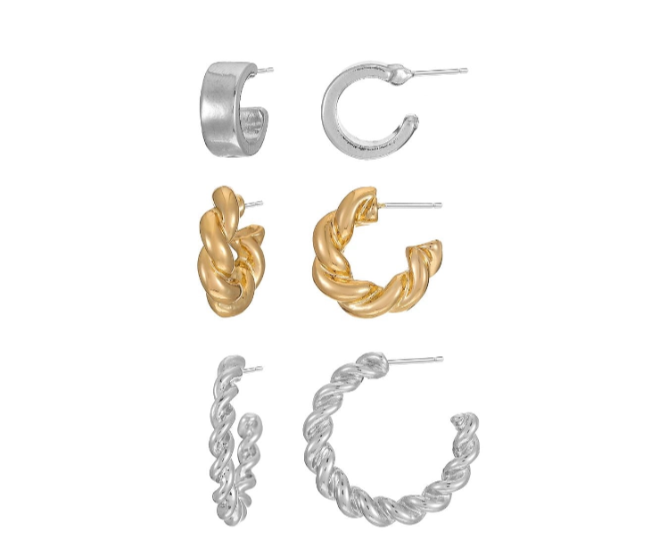 Time and Tru Women's Gold and Silver Tone Hoop Earring Set, 3 Pairs | WTWL5XA