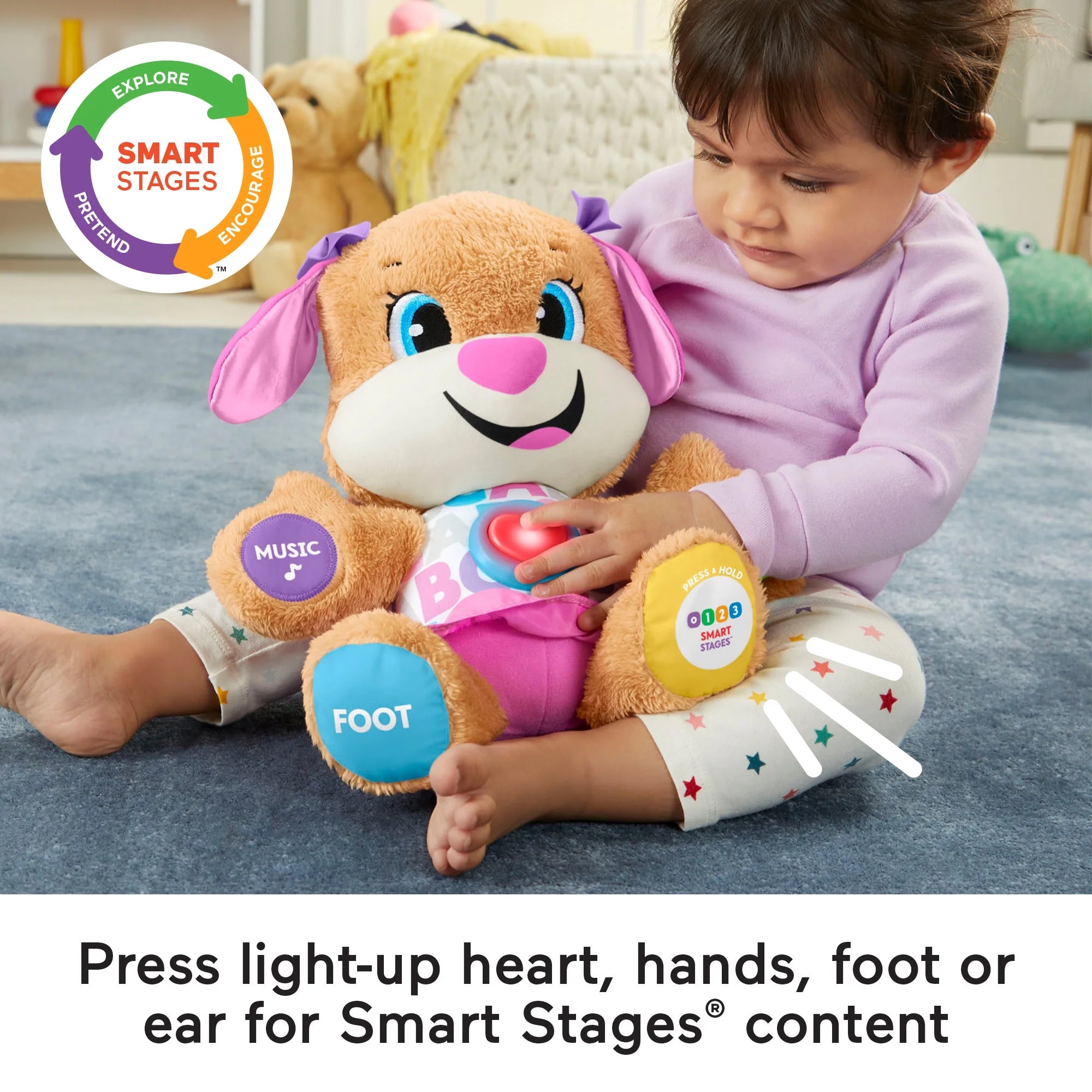 Fisher-Price Laugh & Learn Smart Stages Sis Puppy Plush Learning Toy for Baby, Infants and Toddlers, 6 months and up | WTWL601XA