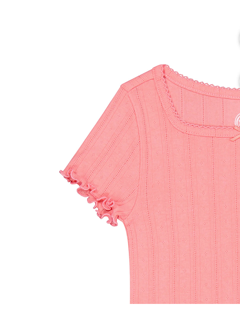 Wonder Nation Girls Short Sleeve Pointelle Trim Shirt | WTWL1012XB