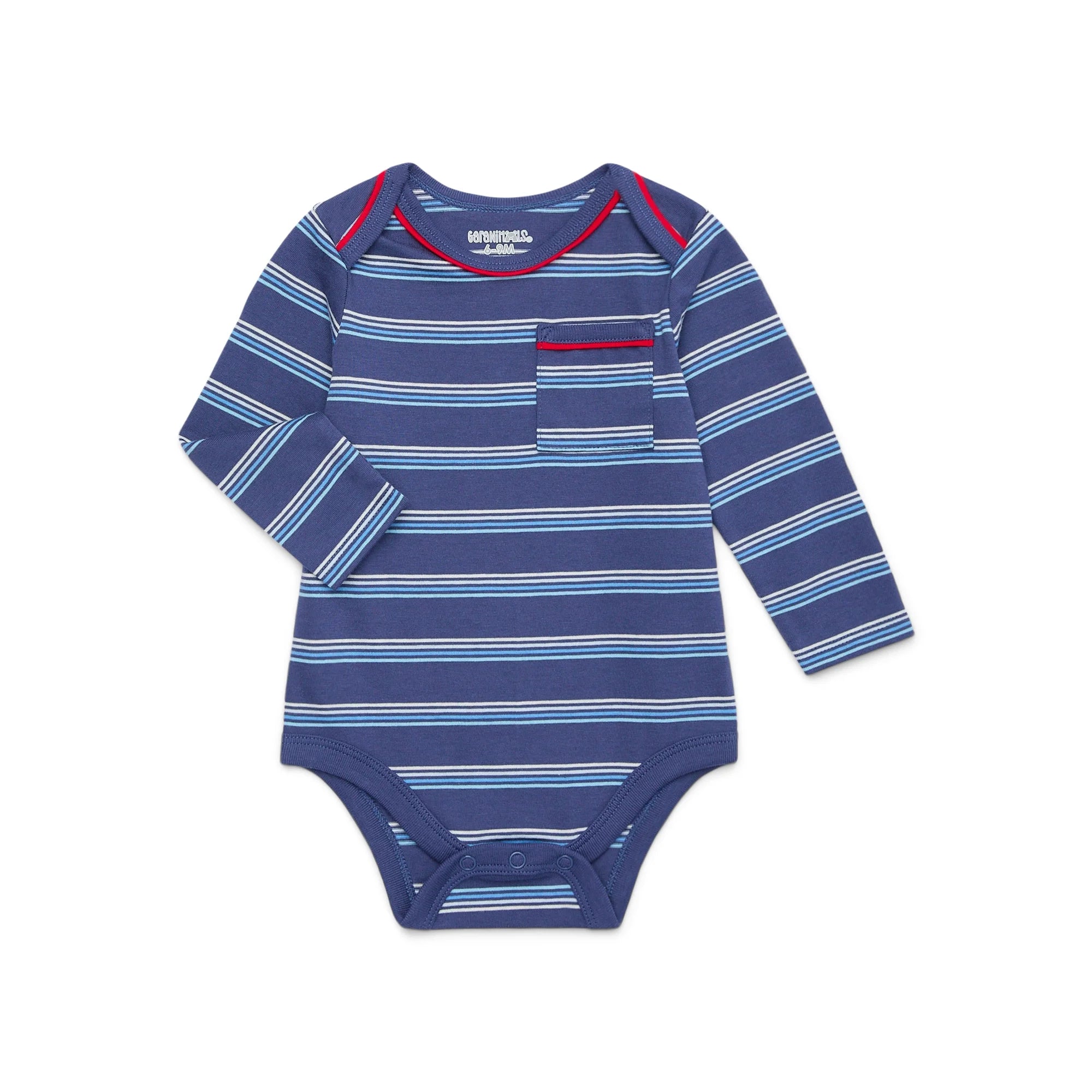 Garanimals Baby Boy Long Sleeve Striped Jersey Bodysuit with Pocket, Sizes 0-24 Months | WTWL830XA