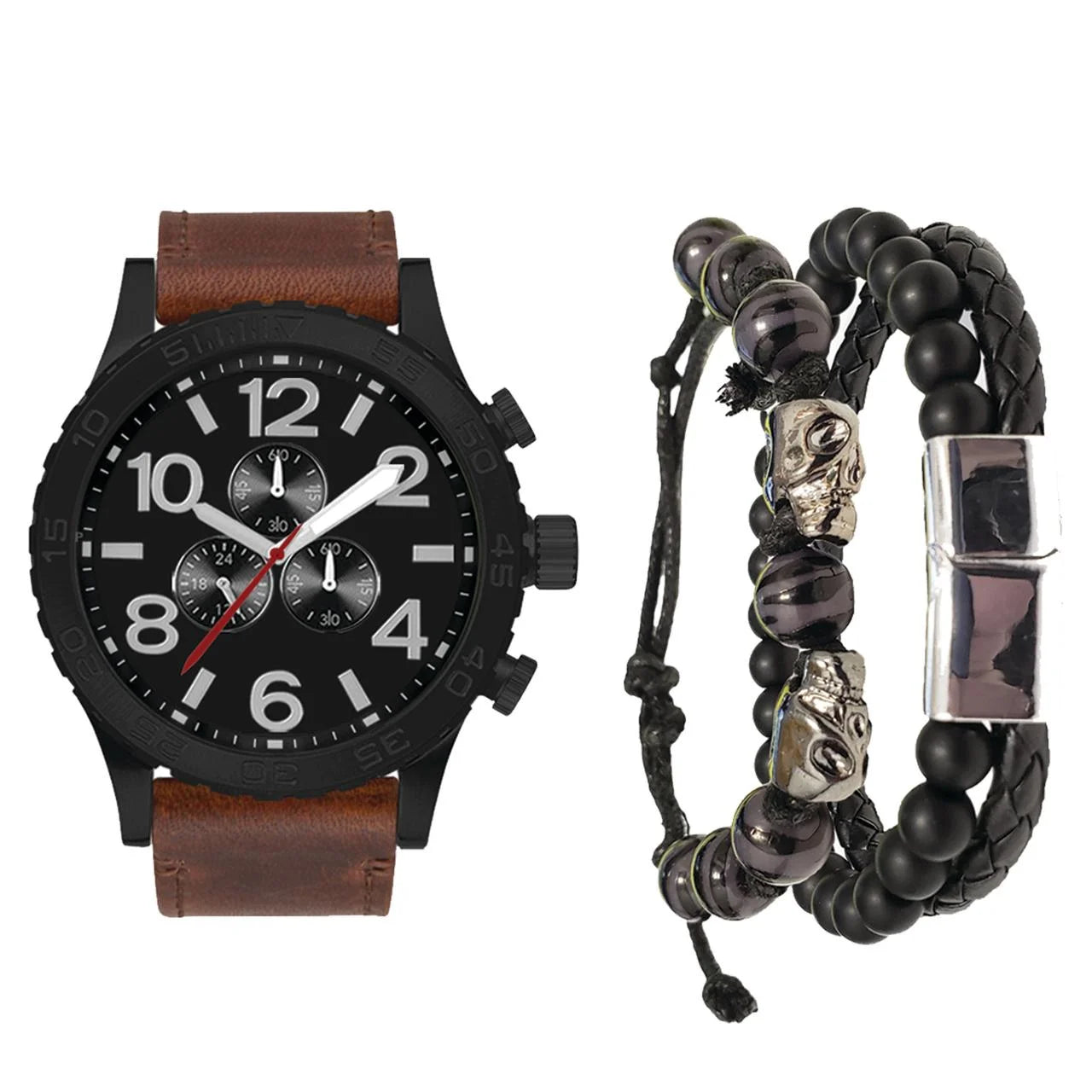 George Men's Adult Black Round Watch and Beaded Bracelet Set, 3-Piece |  WTWL672XA