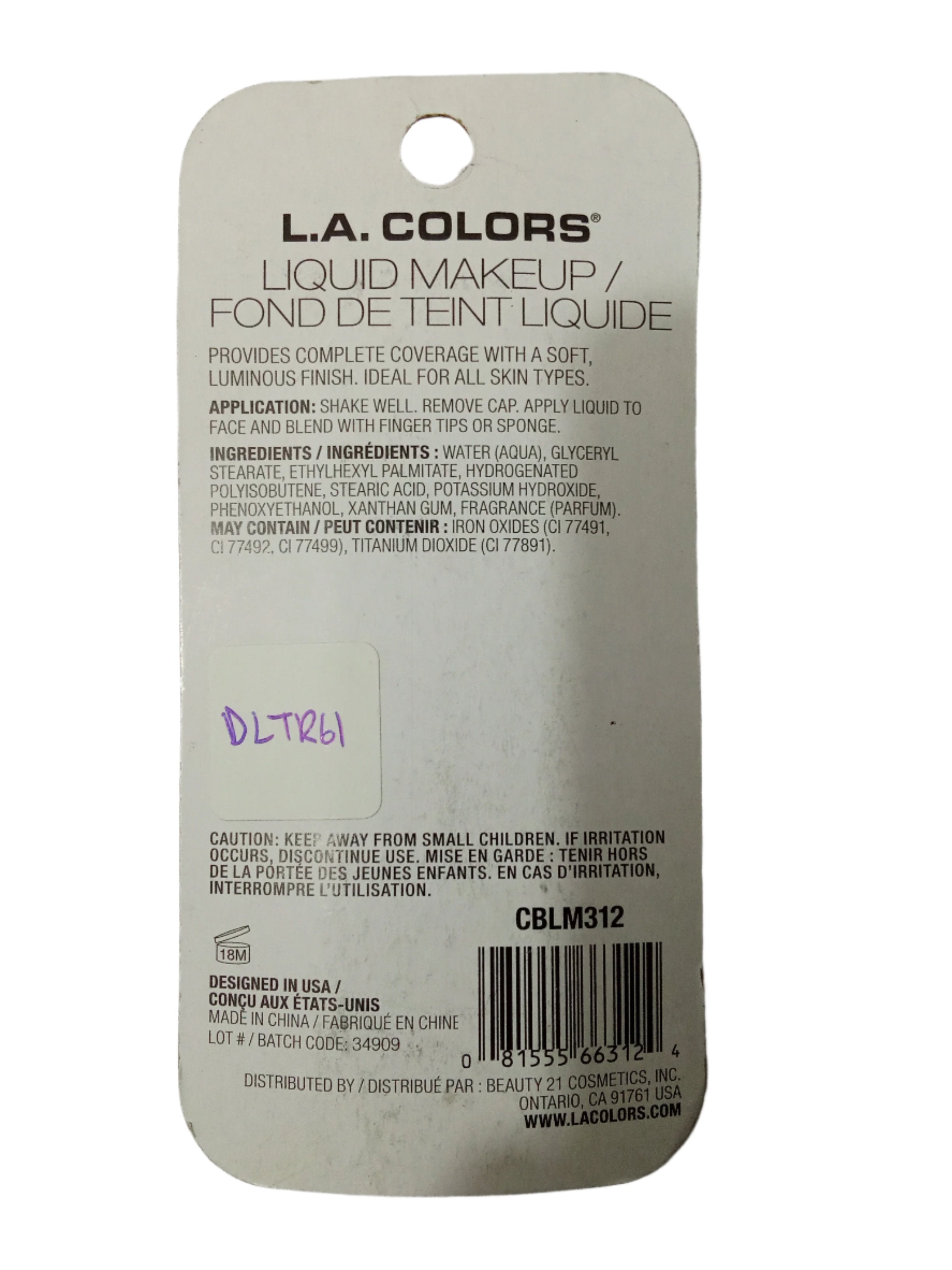 LA Colors Liquid Makeup, Complete Coverage (Creamy Beige CBLM312) | DLTR61