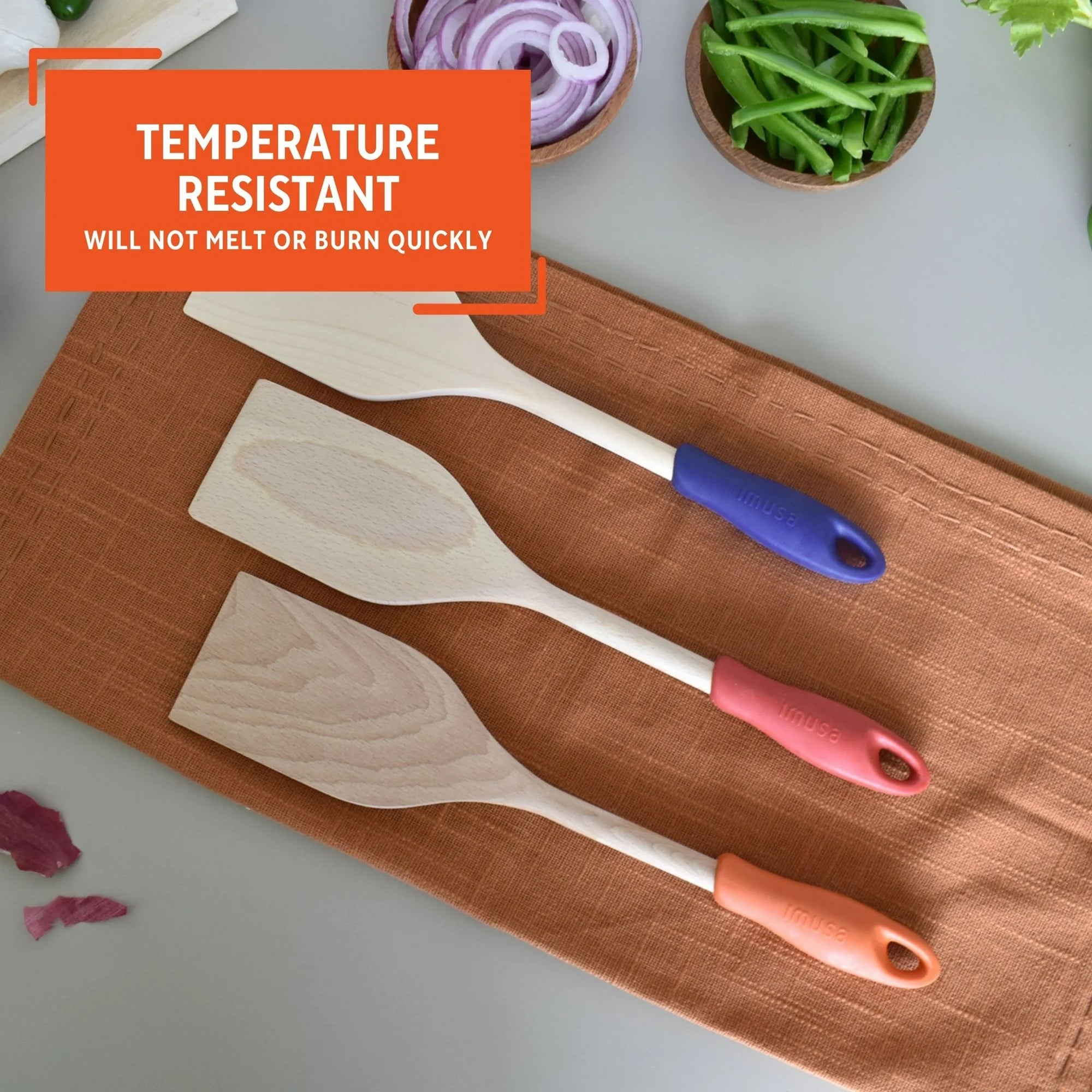 Imusa Wooden Cooking Paddle with Silicone Handle, Blue | WTWL433XB