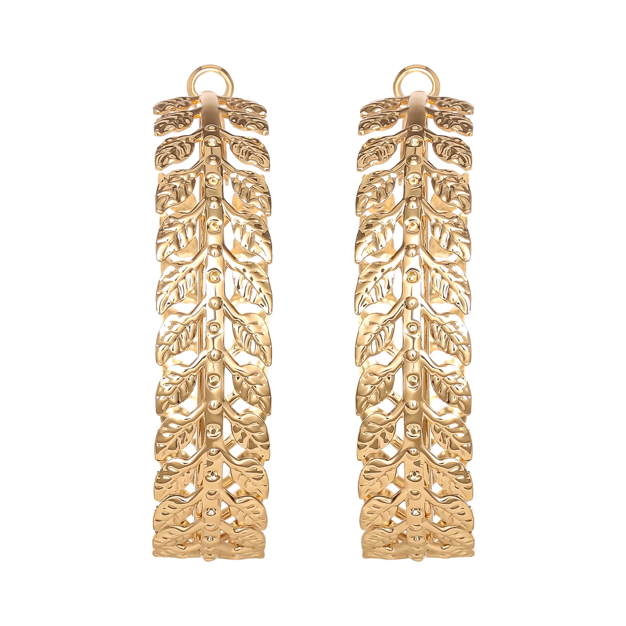 Jessica Simpson Large Gold Hoop Earrings for Women - Open Hoops - Leaf Design| WTWL1XA
