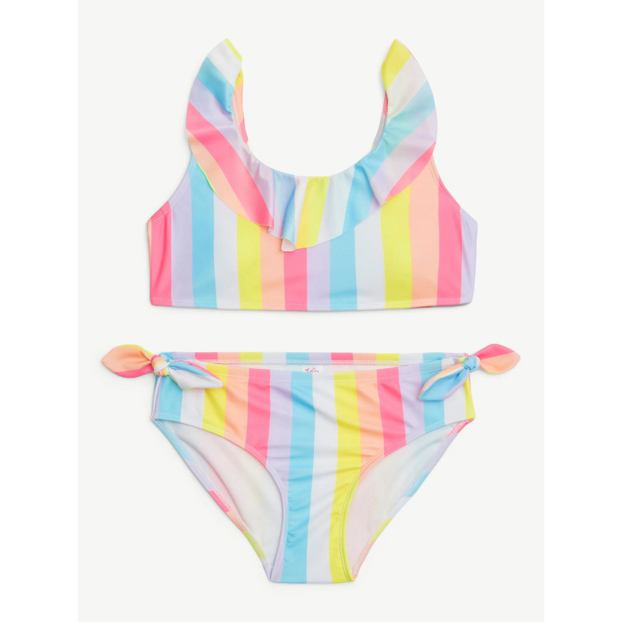Justice Girls 2-Piece Striped Ruffle Bikini Swimsuit, Large | WTWL421XA
