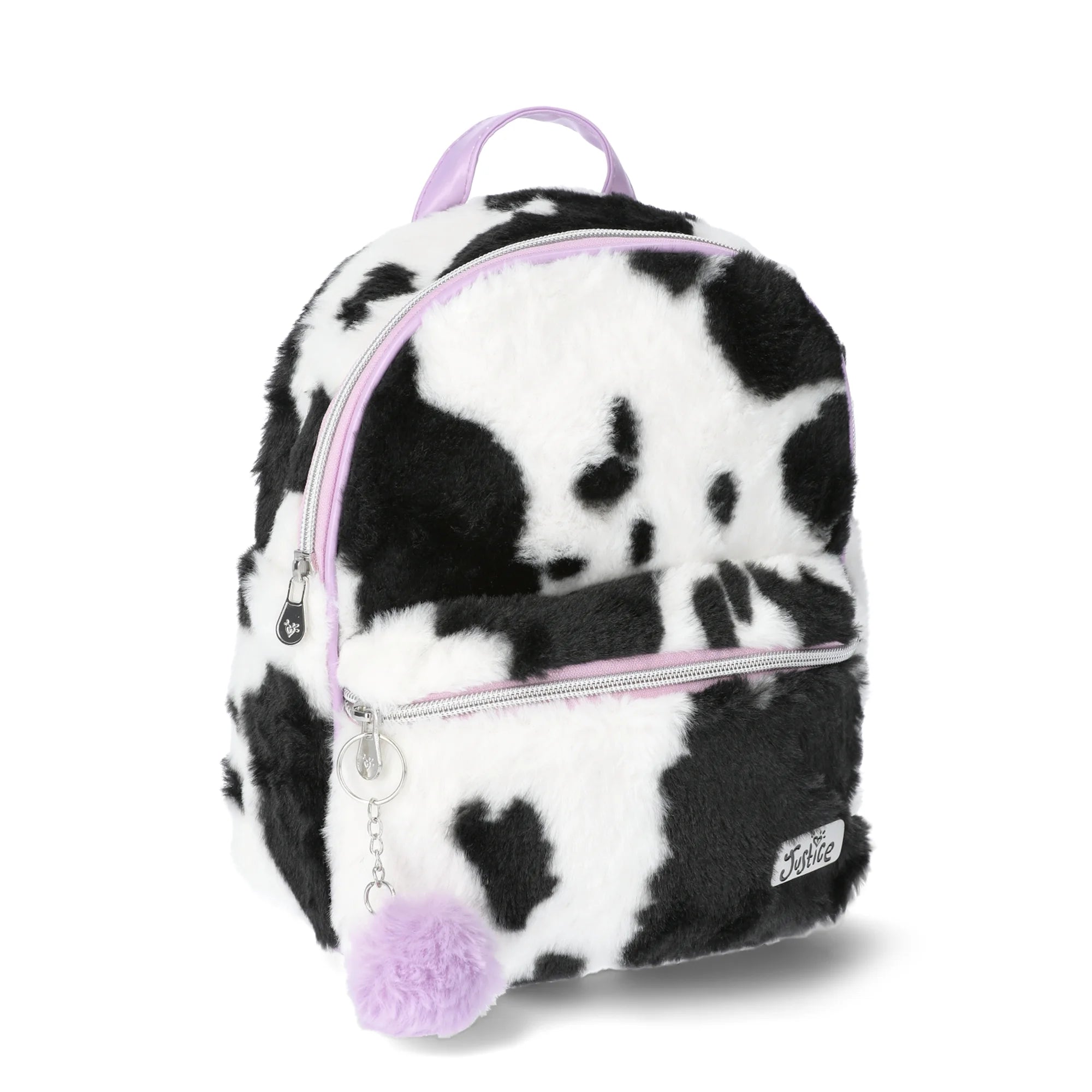 Justice Girls Cow Print Faux Fur Mini Backpack, Black |  WTWL370XA