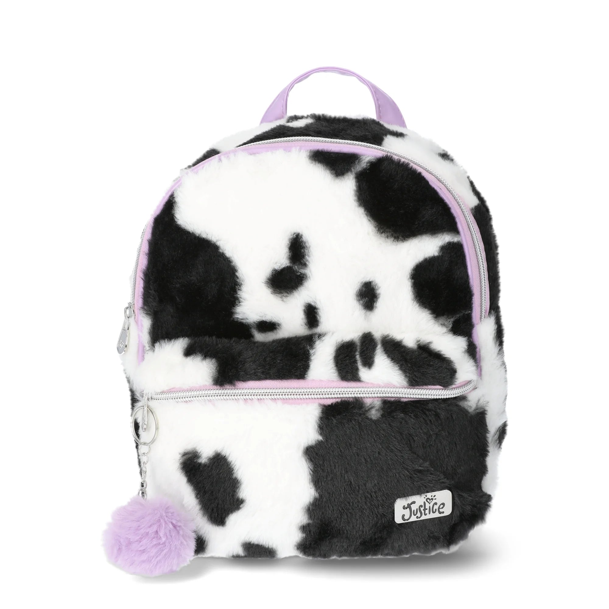 Justice Girls Cow Print Faux Fur Mini Backpack, Black |  WTWL370XA